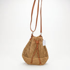 Borsa Secchiello in Paglia Intrecciata con Spallacci in Ecopelle Marrone - Stile Donna Bags