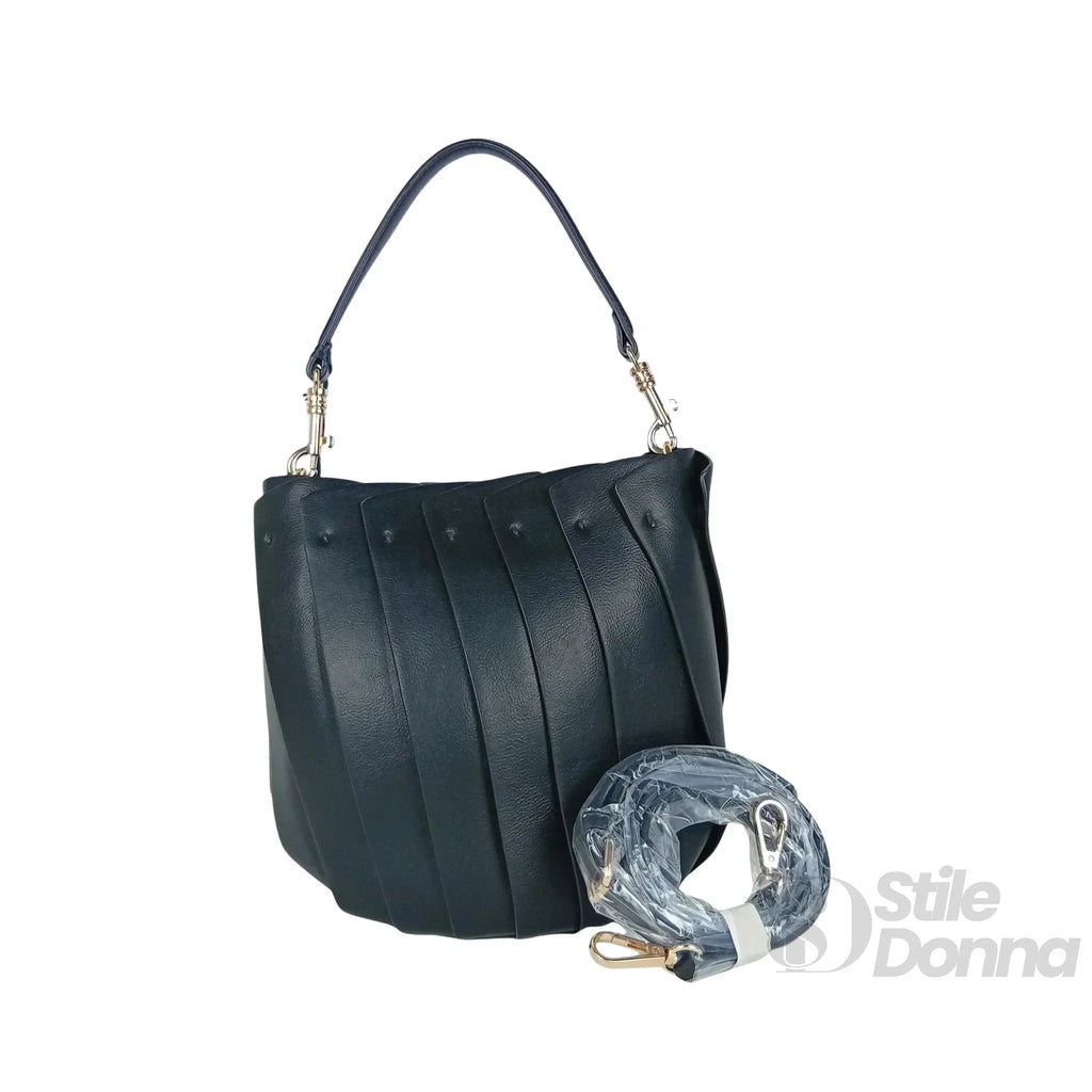 Stile Donna borsa secchiello ecopelle con finiture dorate – vista posteriore