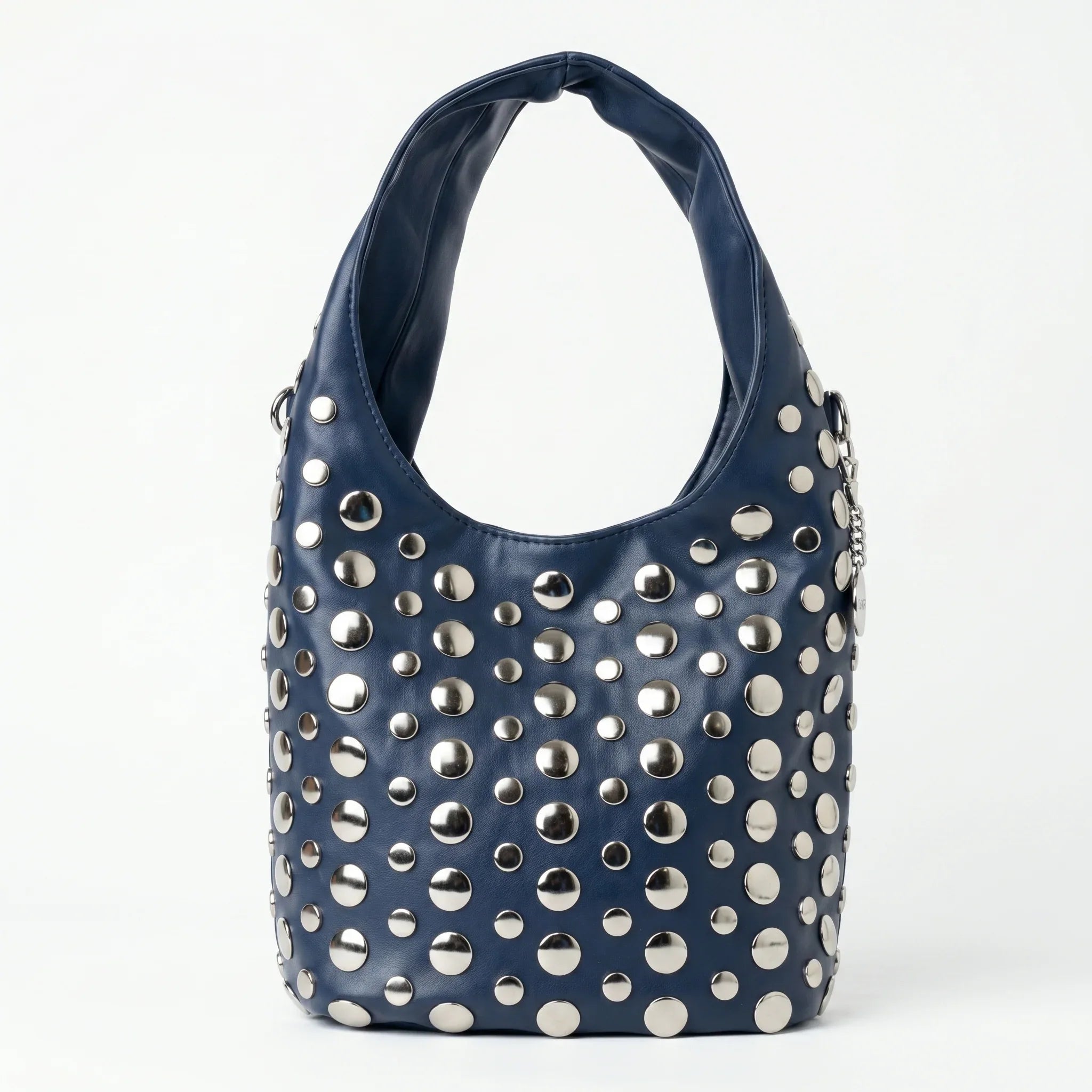 Stile Donna borsa Silver Dot media ecopelle blu con tracolla regolabile – vista laterale