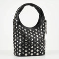 Stile Donna borsa Silver Dot media ecopelle nera con tracolla regolabile donna – vista frontale