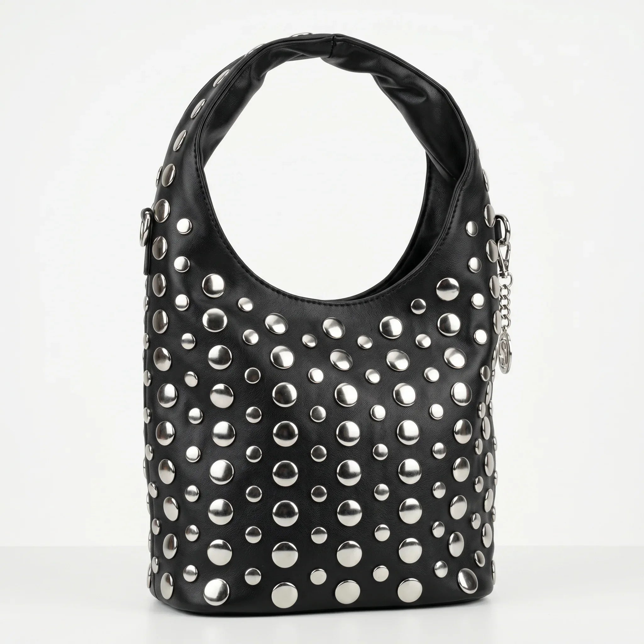 Stile Donna borsa Silver Dot media ecopelle nera con tracolla regolabile donna – vista frontale