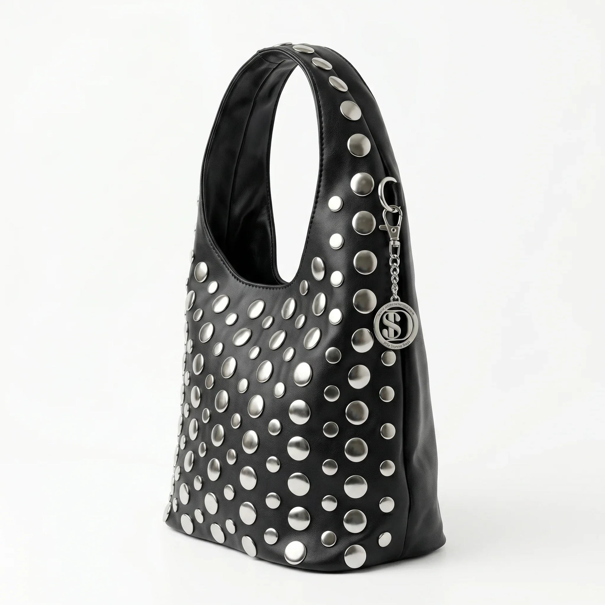 Stile Donna borsa Silver Dot media ecopelle blu donna – borsa indossata