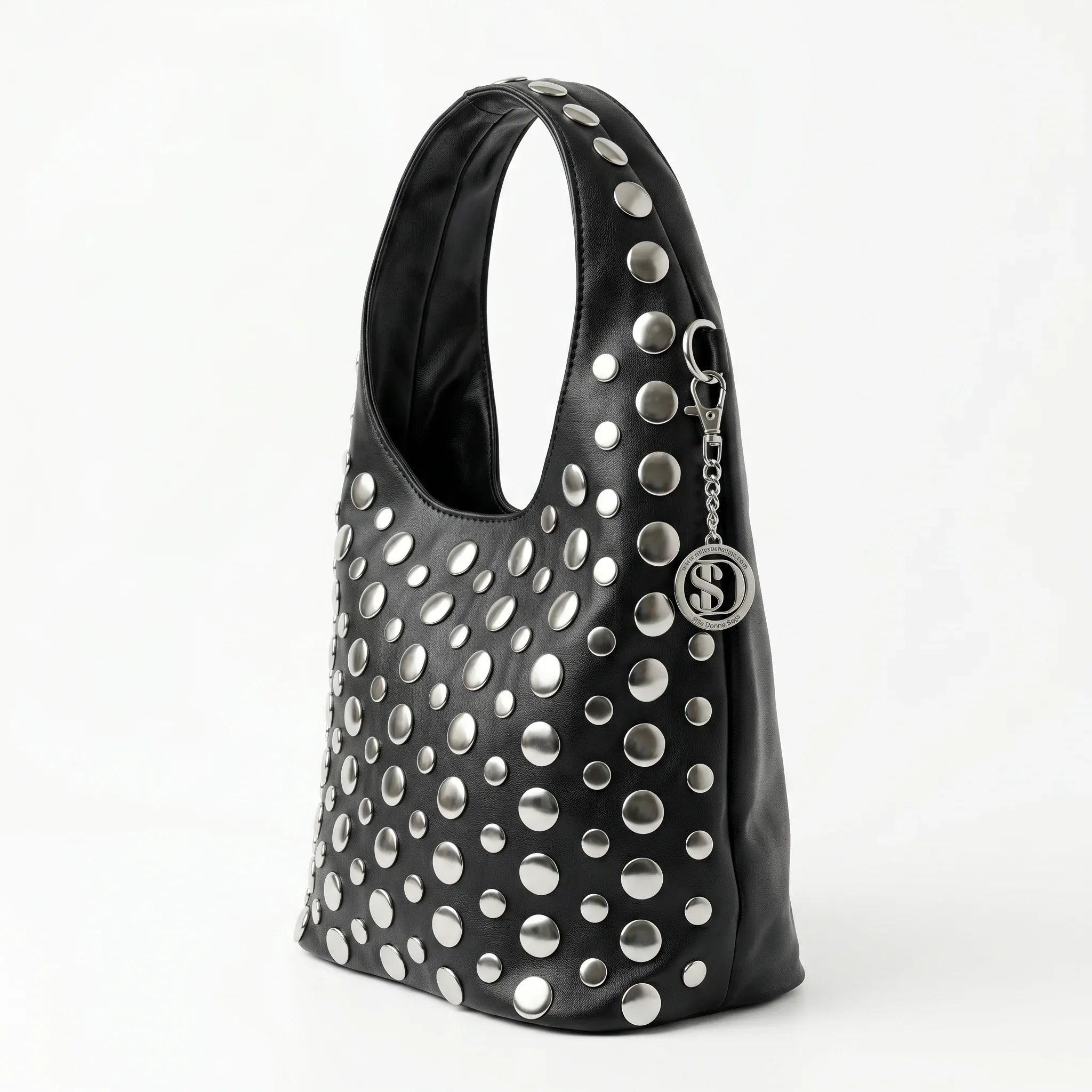 Stile Donna borsa Silver Dot media ecopelle blu donna – borsa indossata