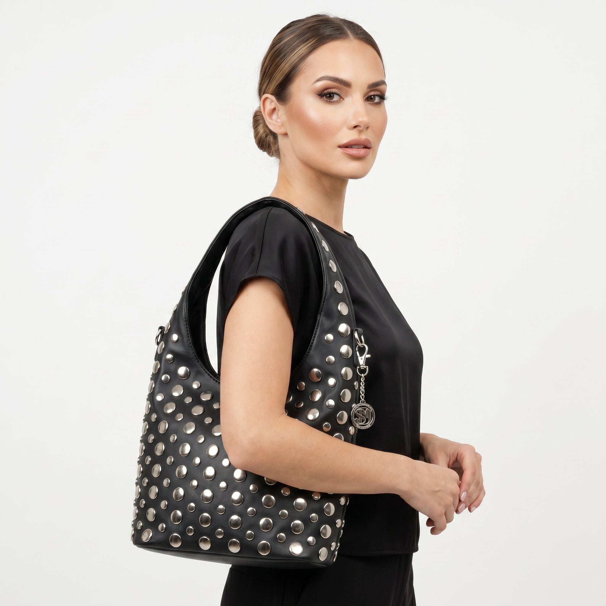 Stile Donna borsa Silver Dot media ecopelle blu – interno e tasche