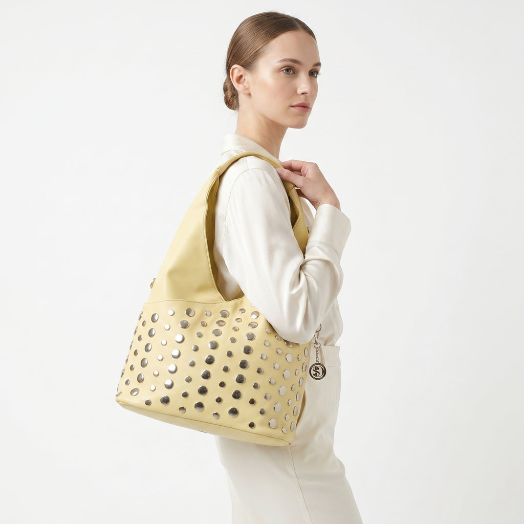 Stile Donna borsa Silver Dot media ecopelle blu – dettaglio esterno