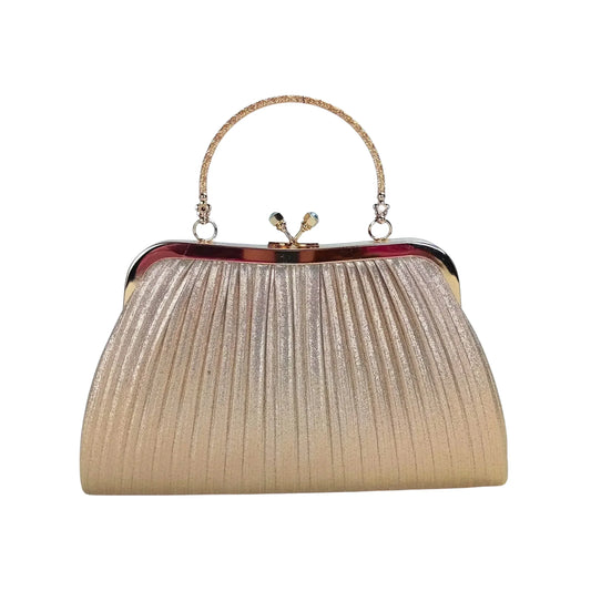 Stile Donna borsa soft pouch ecopelle strass cristallo dorato con tracolla donna – vista frontale