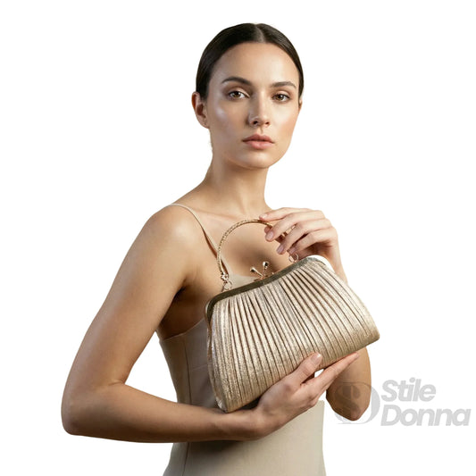 Stile Donna borsa soft pouch strass cristallo dorato – vista laterale