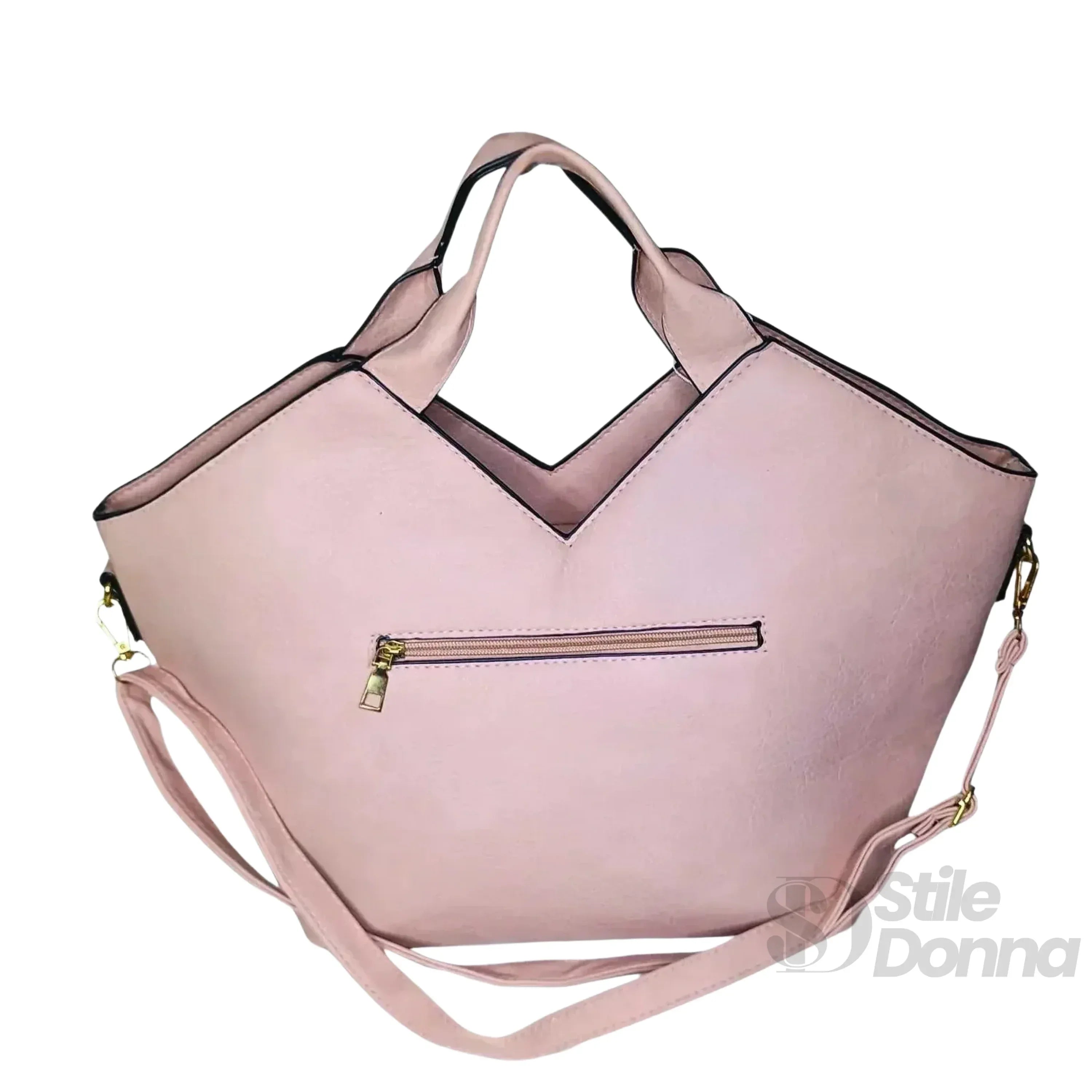 Stile Donna borsa tote elegante ecopelle rosa morbida chiusura cerniera – vista laterale