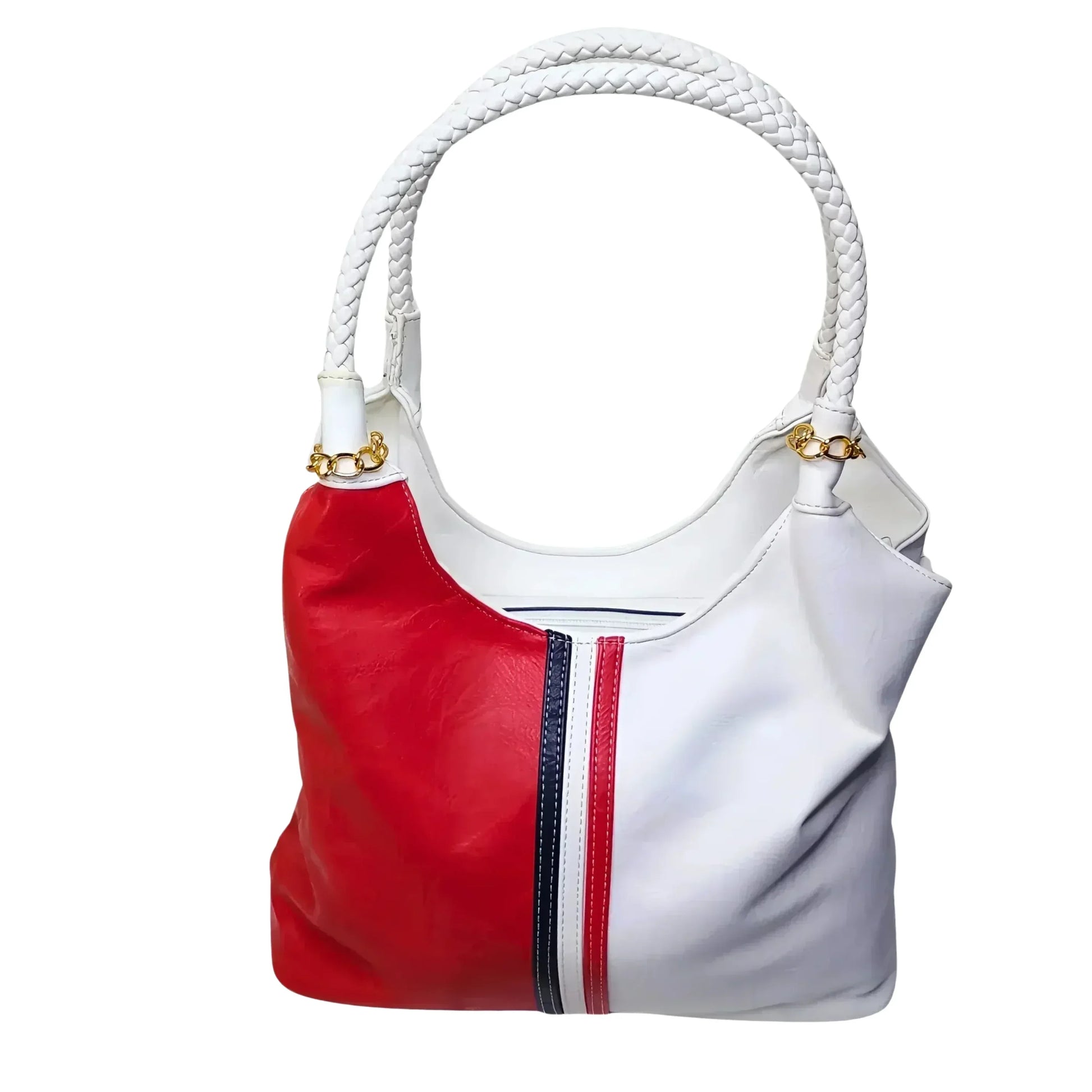 Stile Donna borsa tote a spalla ecopelle tricolore manici intrecciati donna – vista frontale