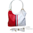 Borsa Tote a Spalla in Ecopelle Tricolore con Manici Intrecciati - Stile Donna Bags