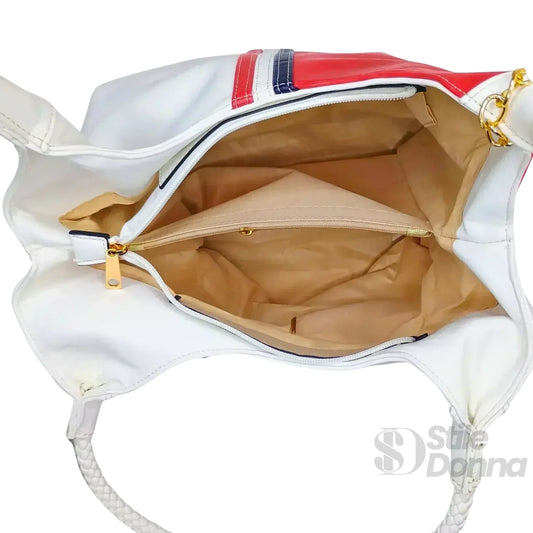 Stile Donna borsa tote spalla ecopelle tricolore manici intrecciati – vista posteriore