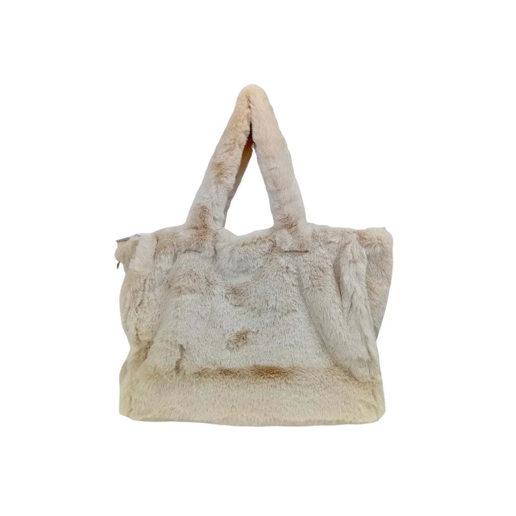 Stile Donna borsa tote pelliccia sintetica color crema outfit casual e formali donna – vista frontale