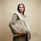 Borsa Tote in Pelliccia Sintetica Color Crema per Outfit Casual e Formali - Stile Donna Bags