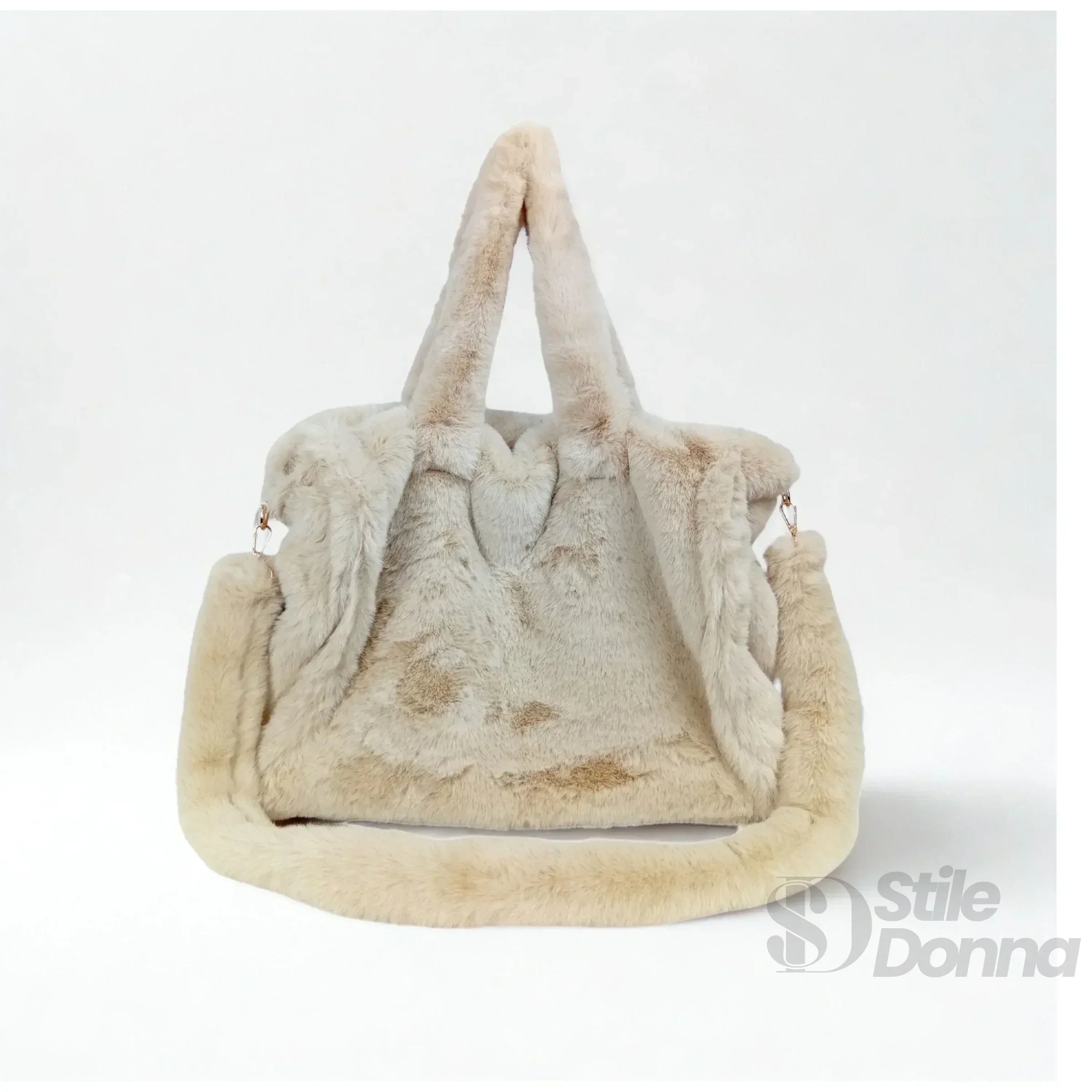 Stile Donna borsa tote pelliccia sintetica color crema – dettaglio chiusura