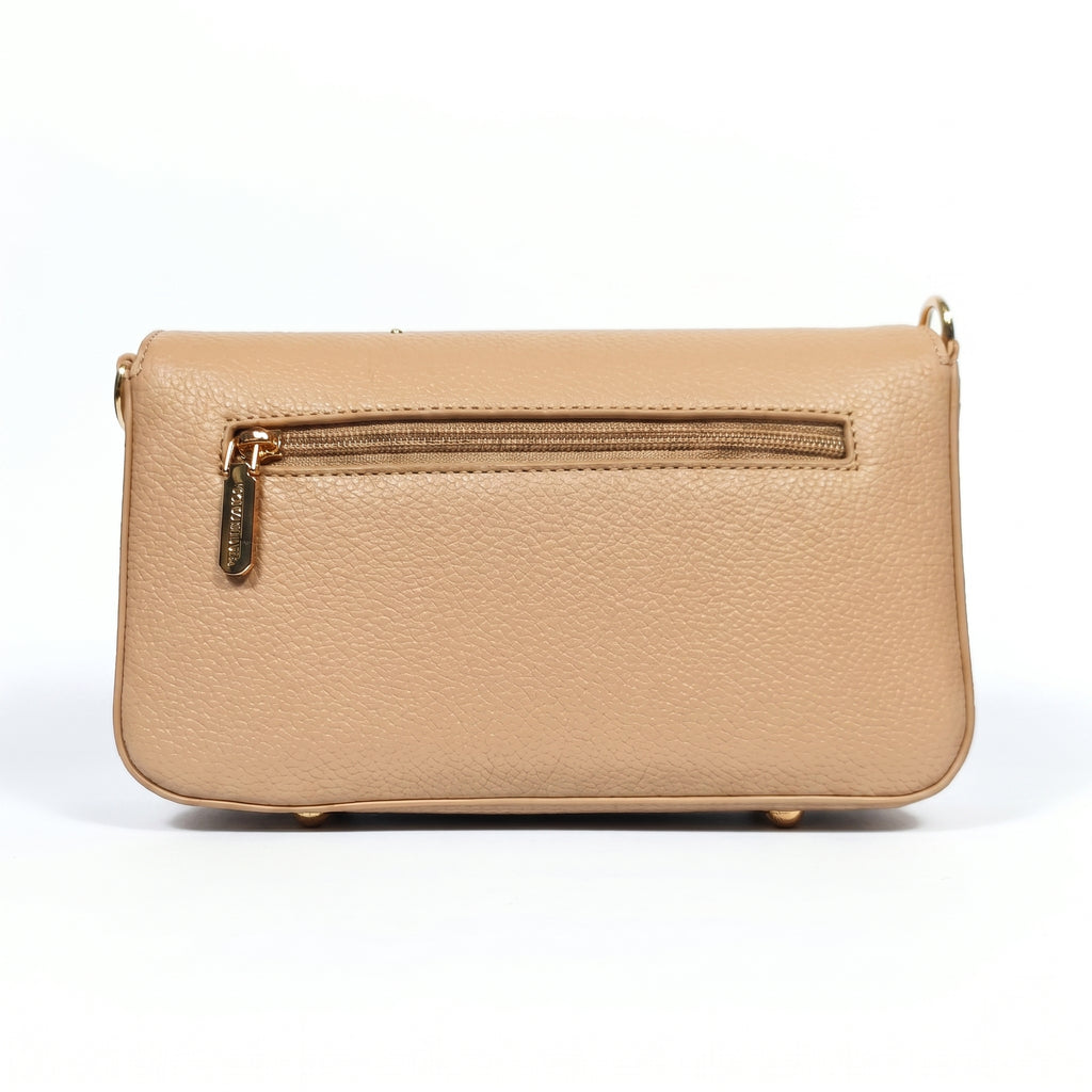 Borsa Coconuda beige ecopelle con tasca posteriore zip e piedini dorati - vista retro