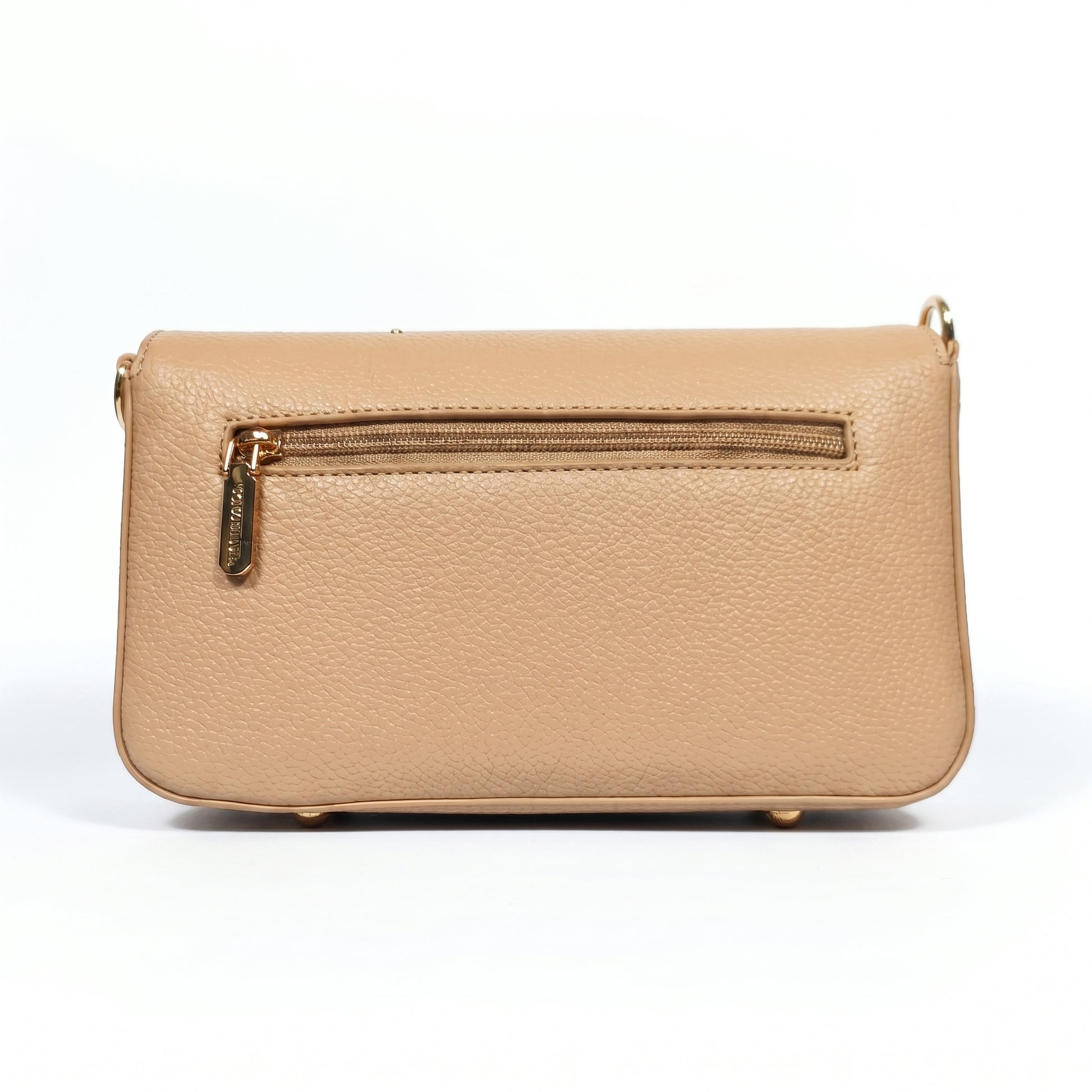 Borsa Coconuda beige ecopelle con tasca posteriore zip e piedini dorati - vista retro
