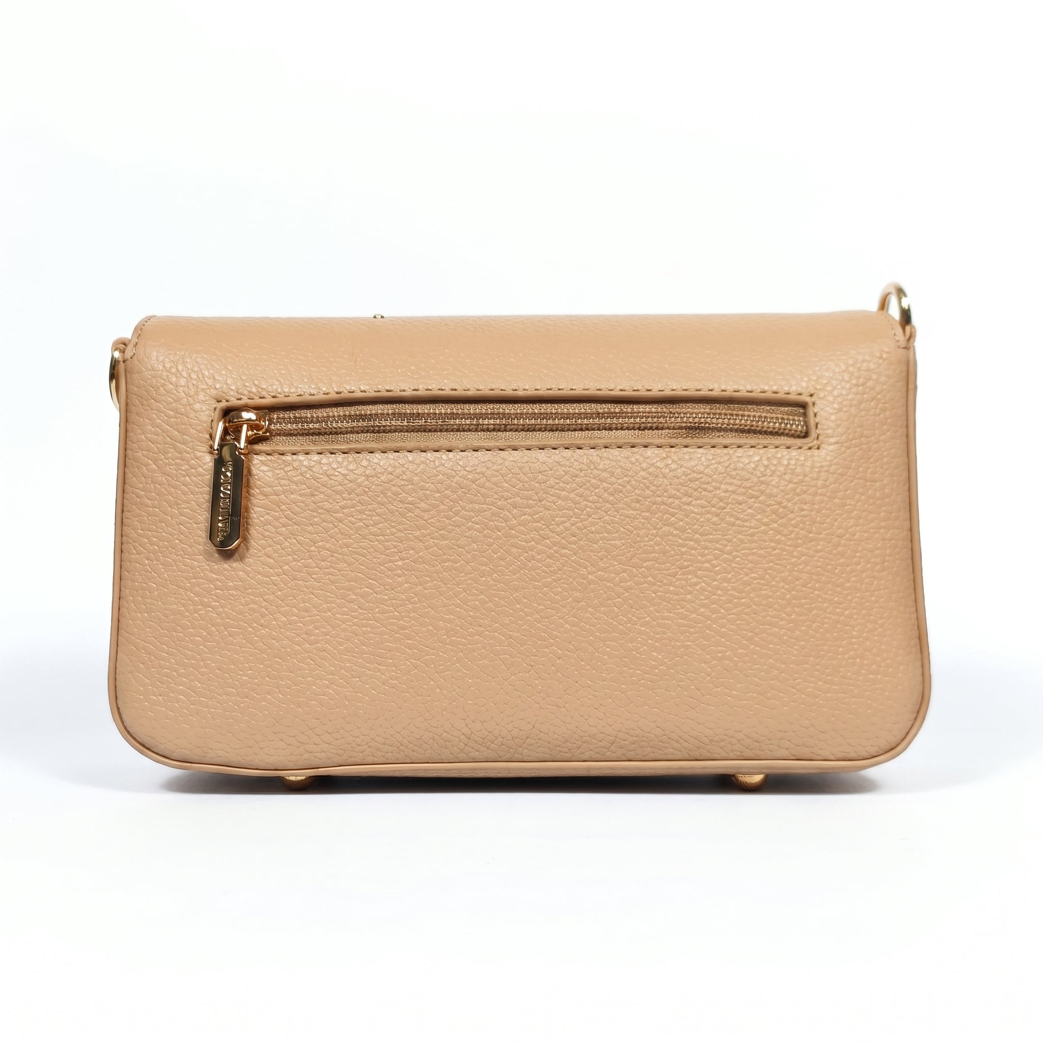 Borsa Coconuda beige ecopelle con tasca posteriore zip e piedini dorati - vista retro
