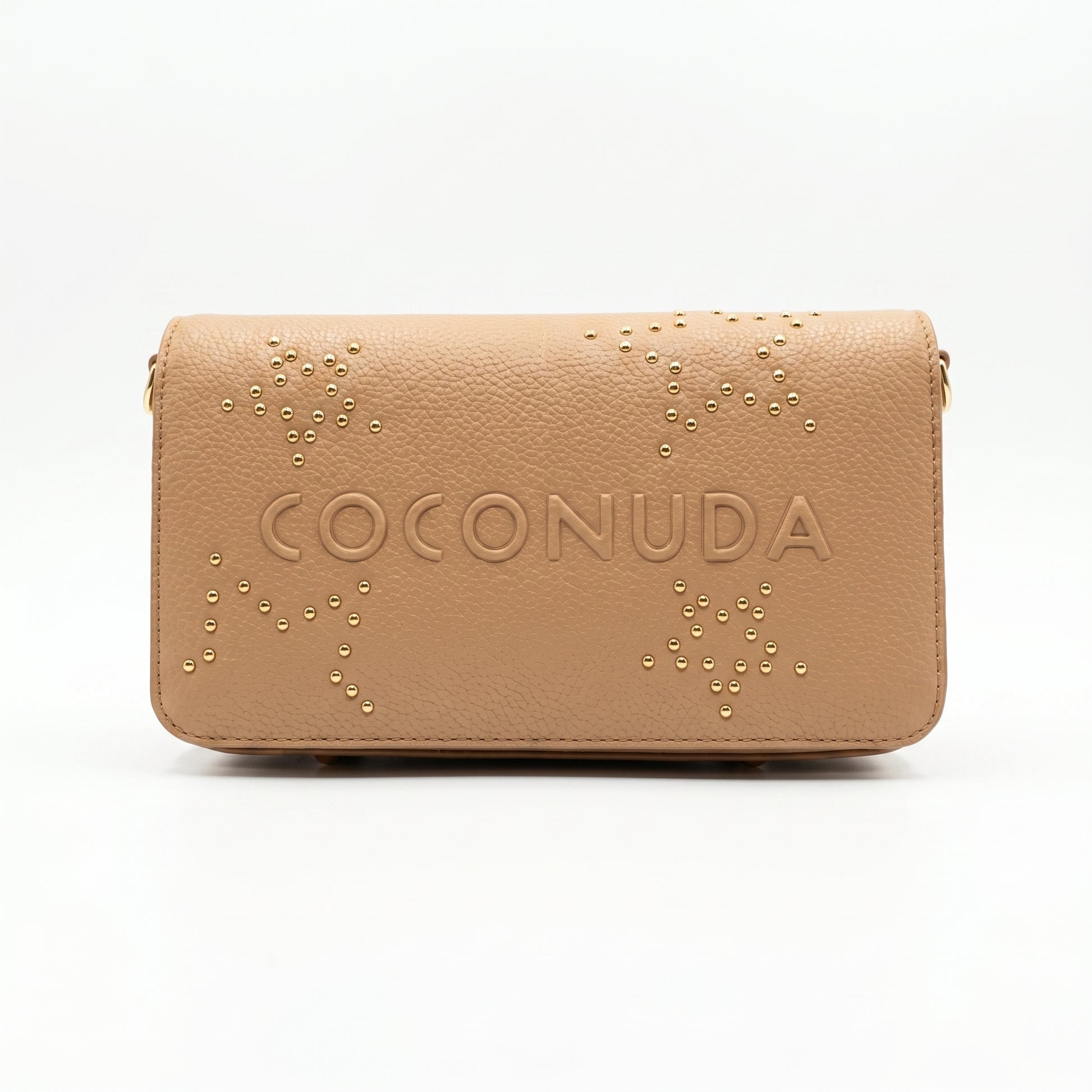 Borsa Coconuda beige ecopelle logo borchie - vista laterale