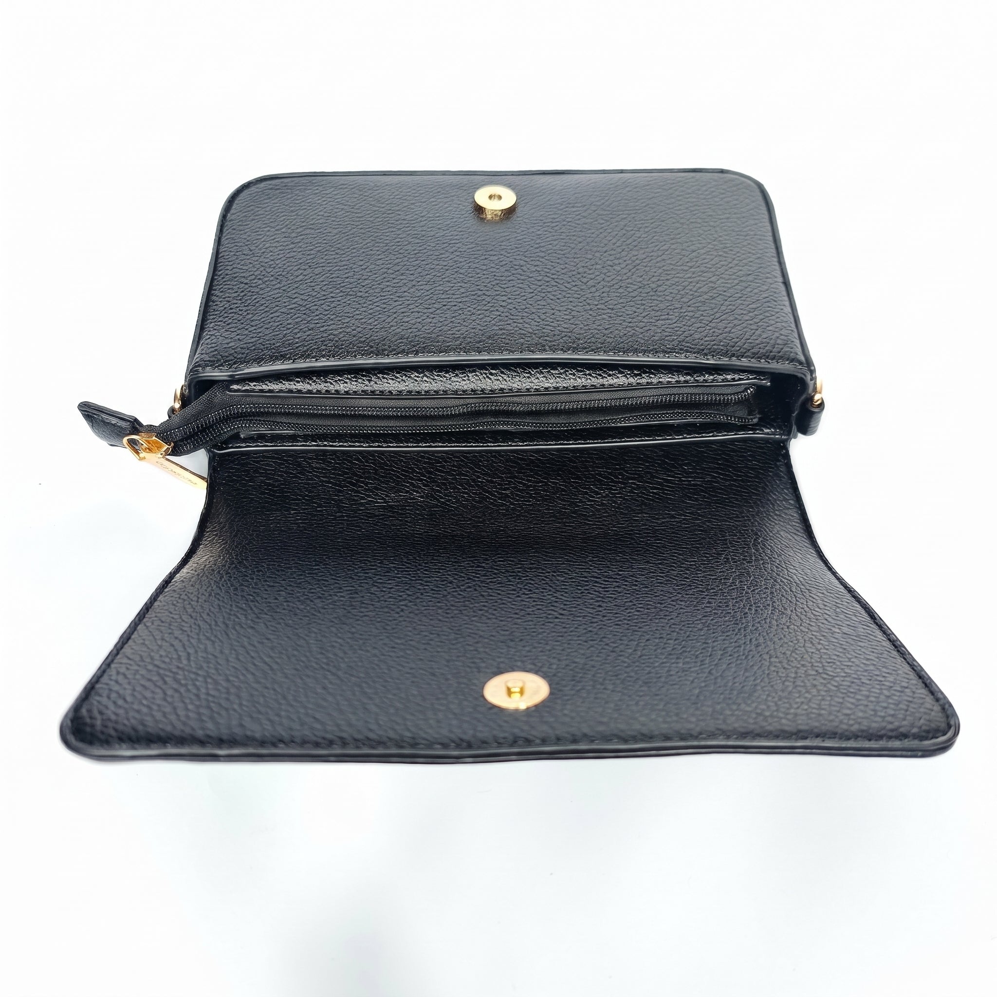 Borsa tracolla Coconuda nera ecopelle con borchie sferiche oro - vista angolata con tracolla