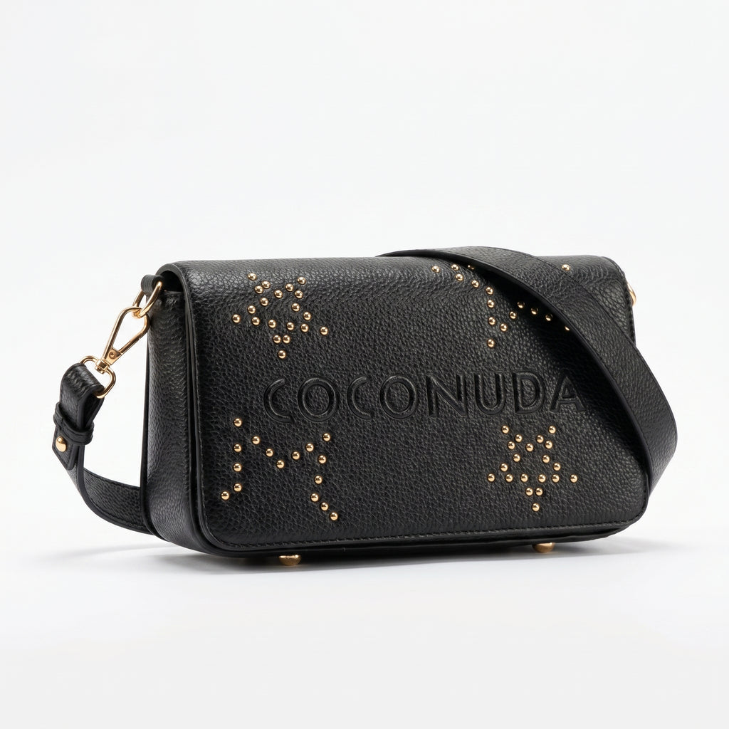 Borsa tracolla Coconuda nera ecopelle - interno aperto con tasca con zip e bottone magnetico