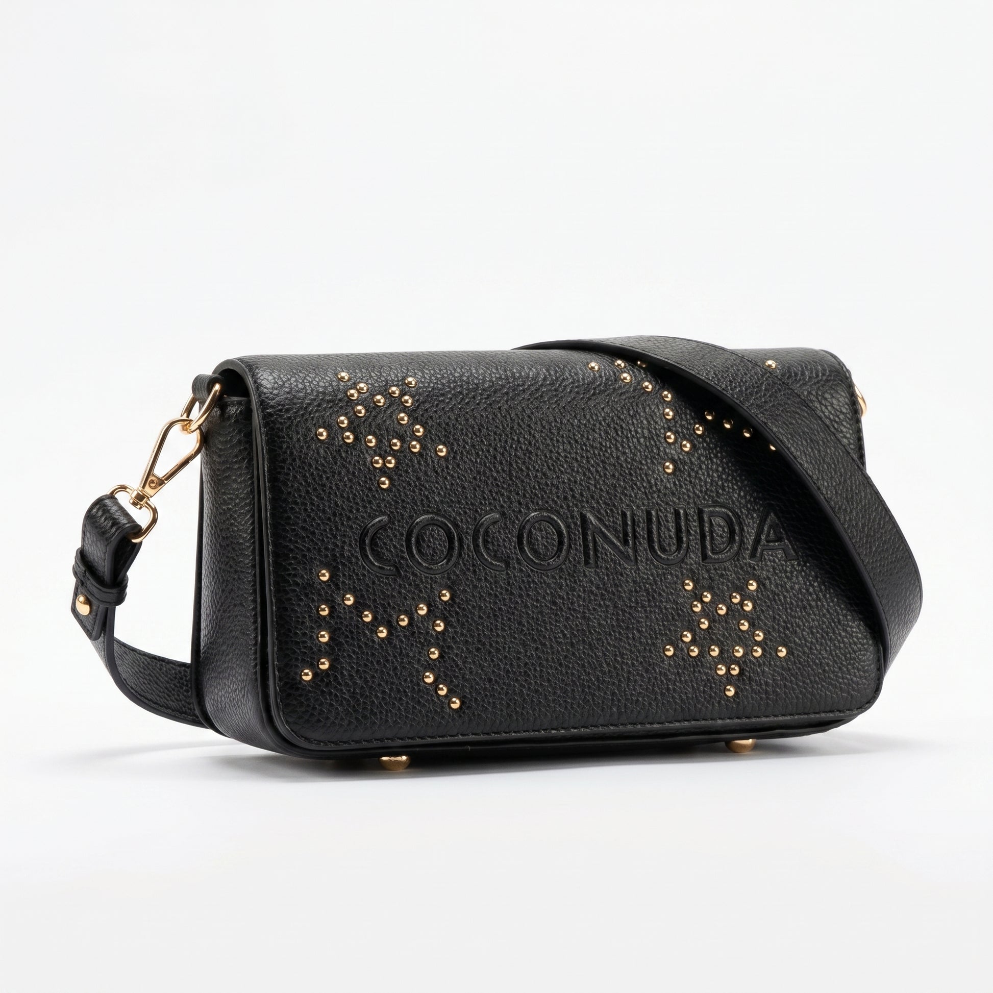 Borsa tracolla Coconuda nera ecopelle - interno aperto con tasca con zip e bottone magnetico