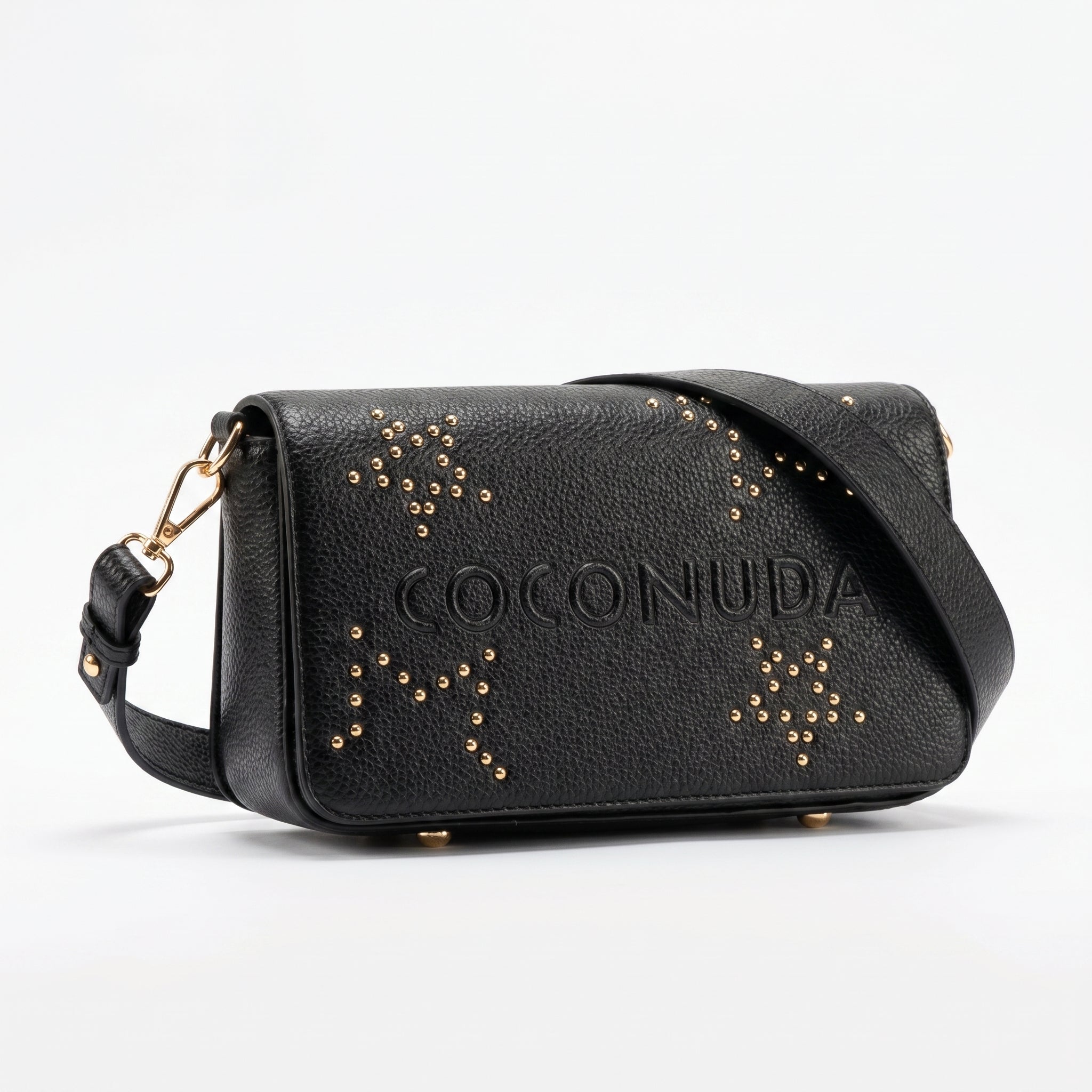 Borsa tracolla Coconuda nera ecopelle - interno aperto con tasca con zip e bottone magnetico