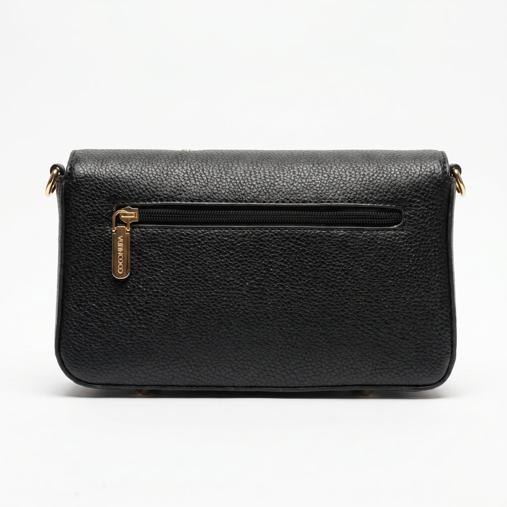 Borsa Coconuda nera ecopelle borchie dorate con tracolla - vista posteriore con zip