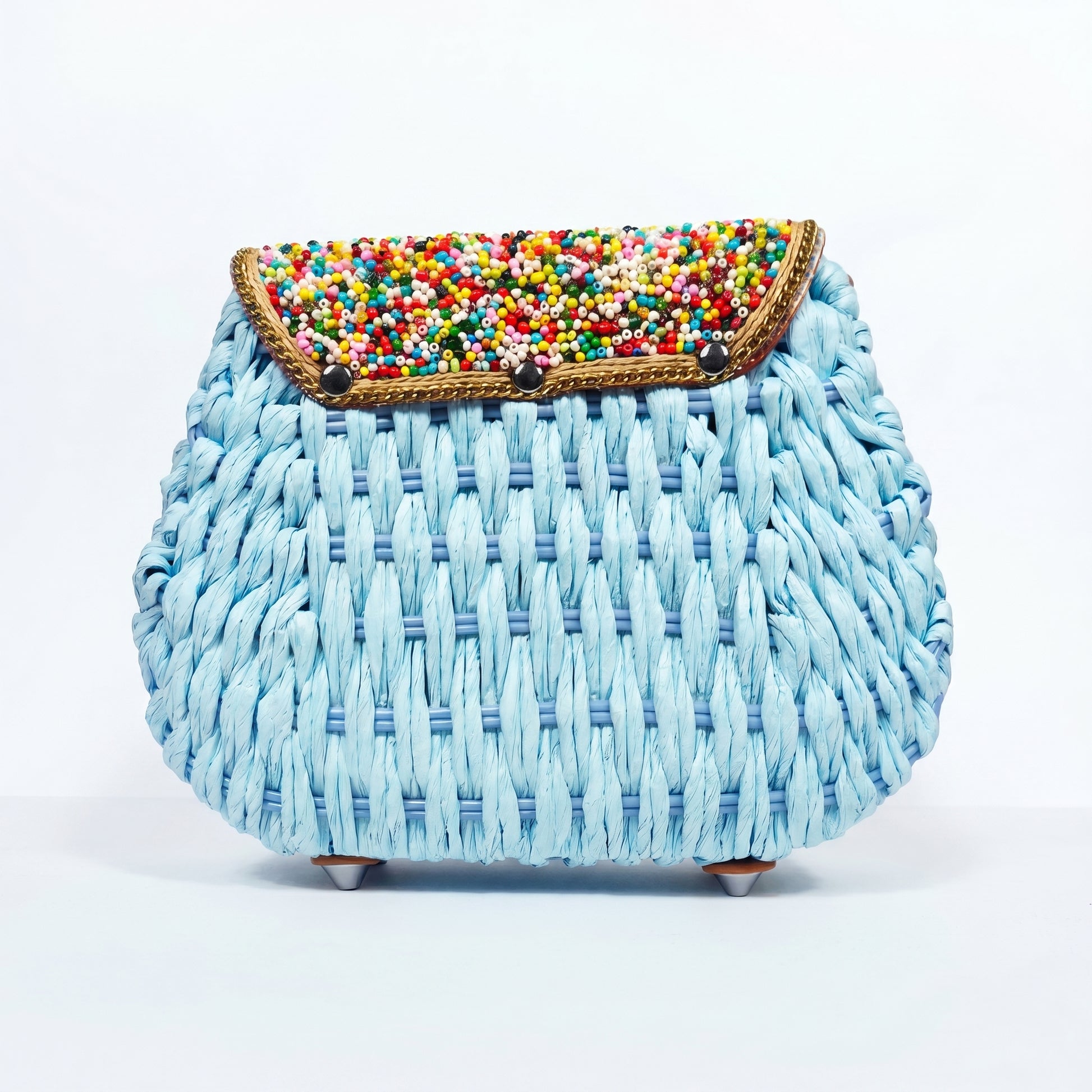 Borsa rafia intrecciata azzurra - interno foderato azzurro con tasca con zip