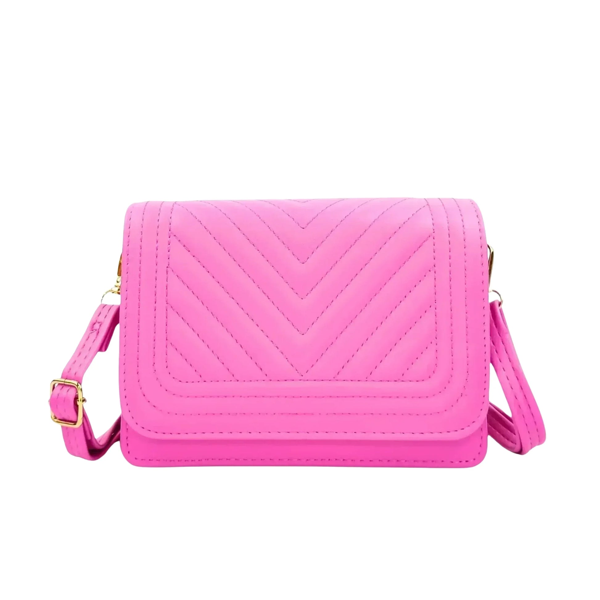 Stile Donna borsa trapuntata ecopelle rosa design triangoli con tracolla donna – vista frontale