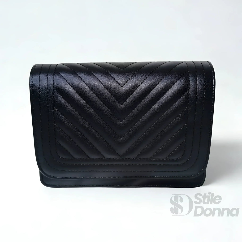 Stile Donna borsa trapuntata ecopelle nera design triangoli – vista posteriore