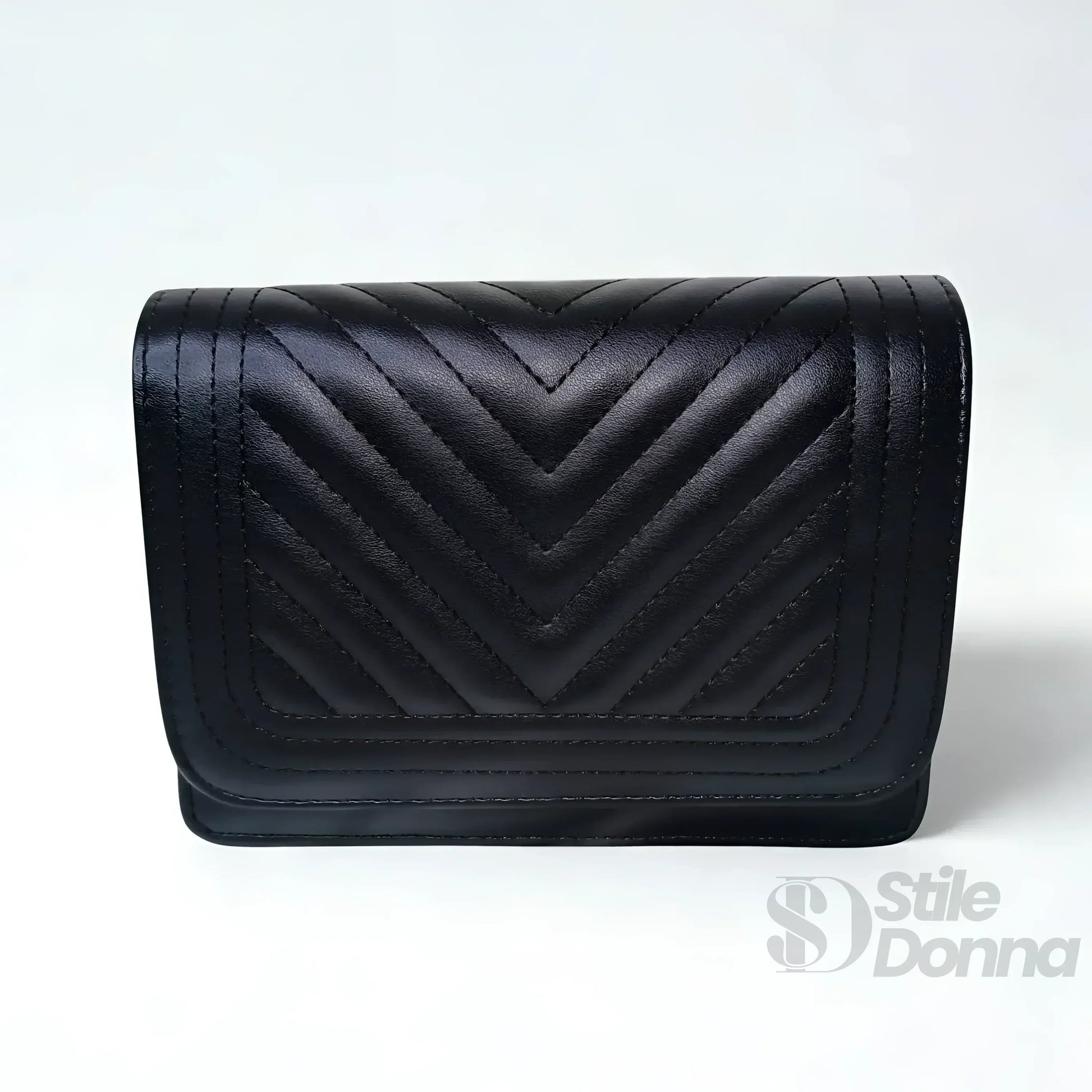 Stile Donna borsa trapuntata ecopelle nera design triangoli – vista posteriore