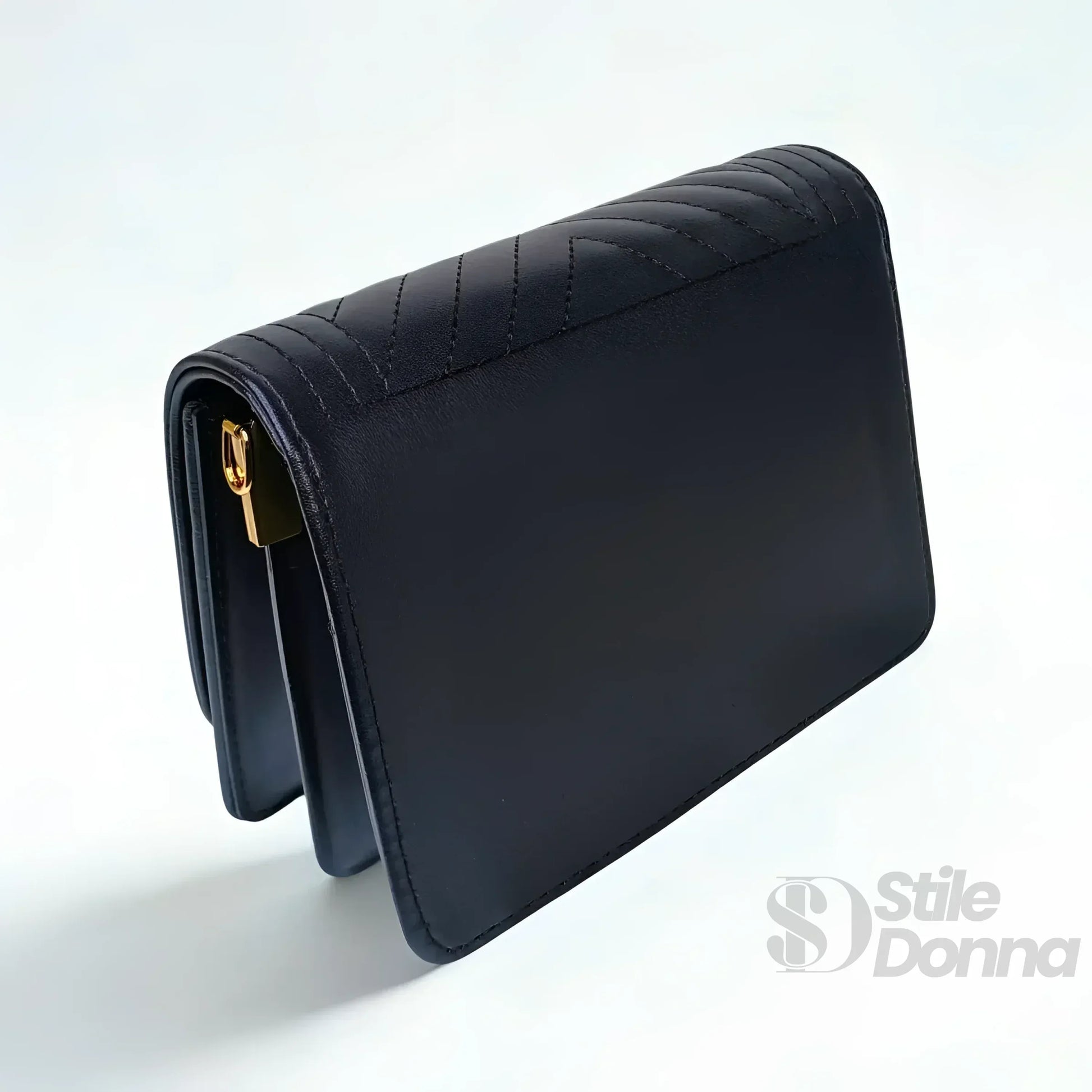 Stile Donna borsa trapuntata ecopelle nera design triangoli – dettaglio manico