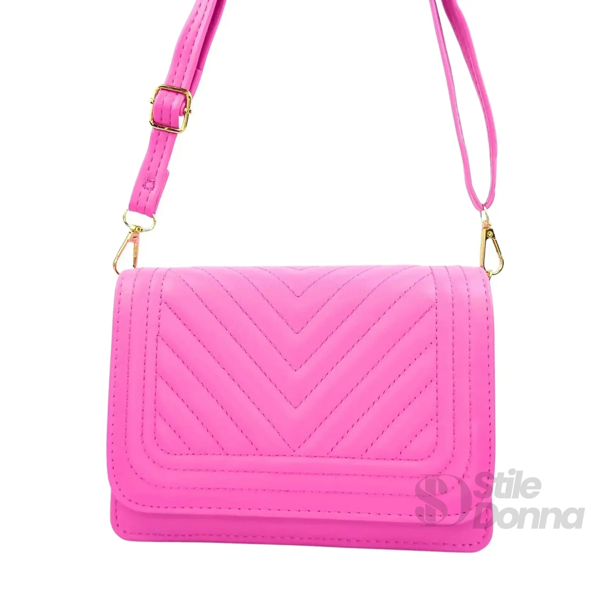 Stile Donna borsa trapuntata ecopelle rosa nera design triangoli – vista supplementare