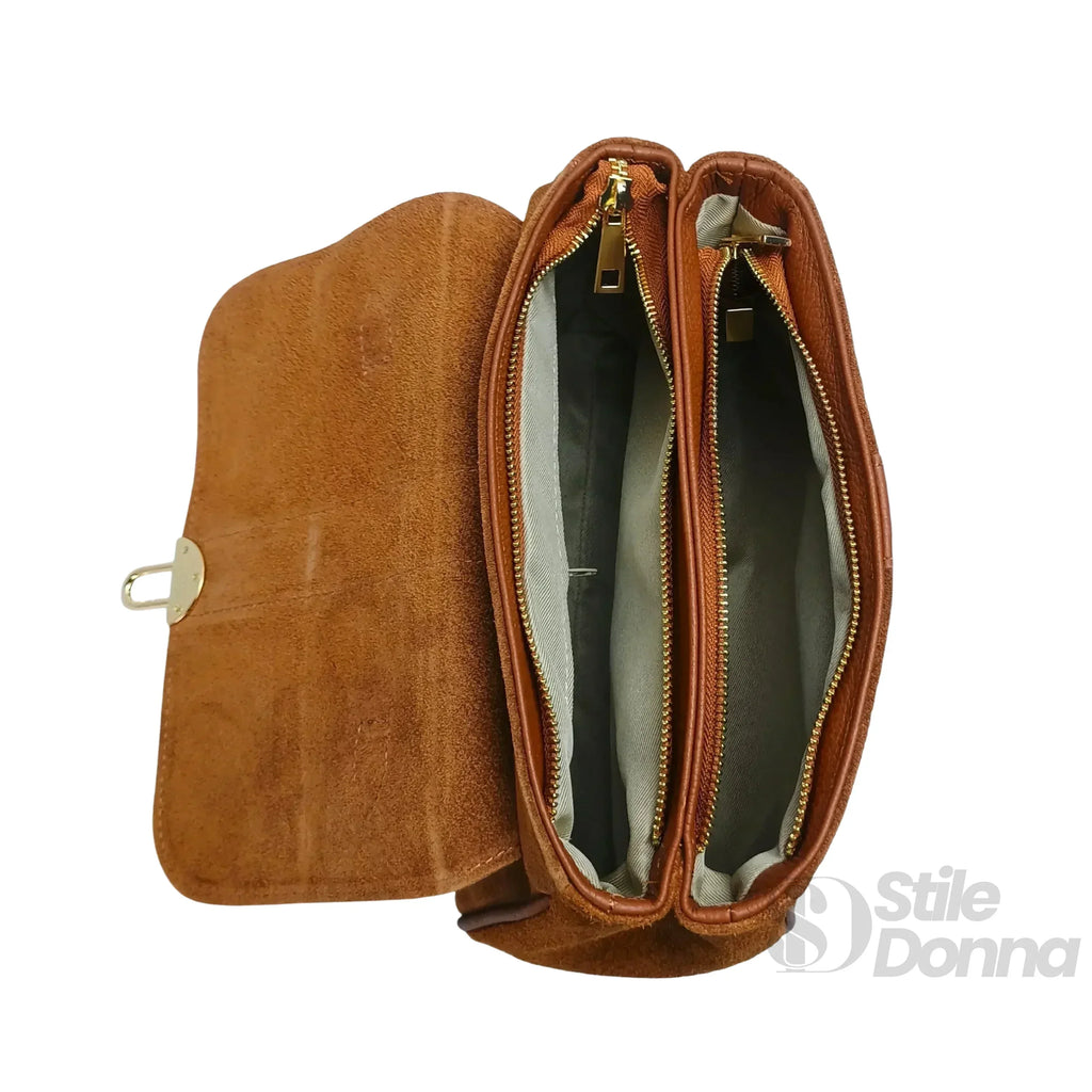 Borsa Venezia ecopelle scamosciata con finiture dorate – interno e tasche