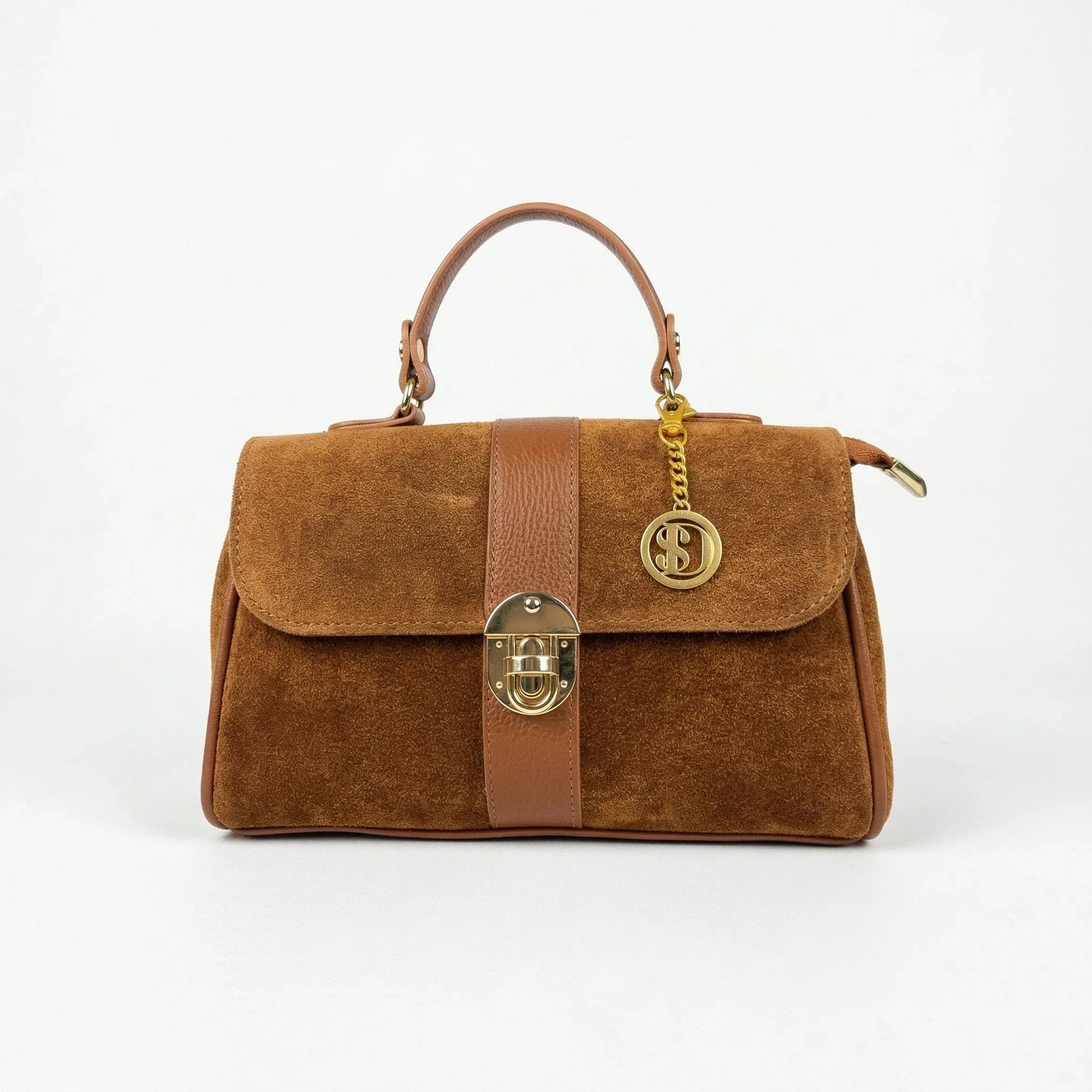 Borsa Venezia ecopelle scamosciata con finiture dorate donna – vista frontale