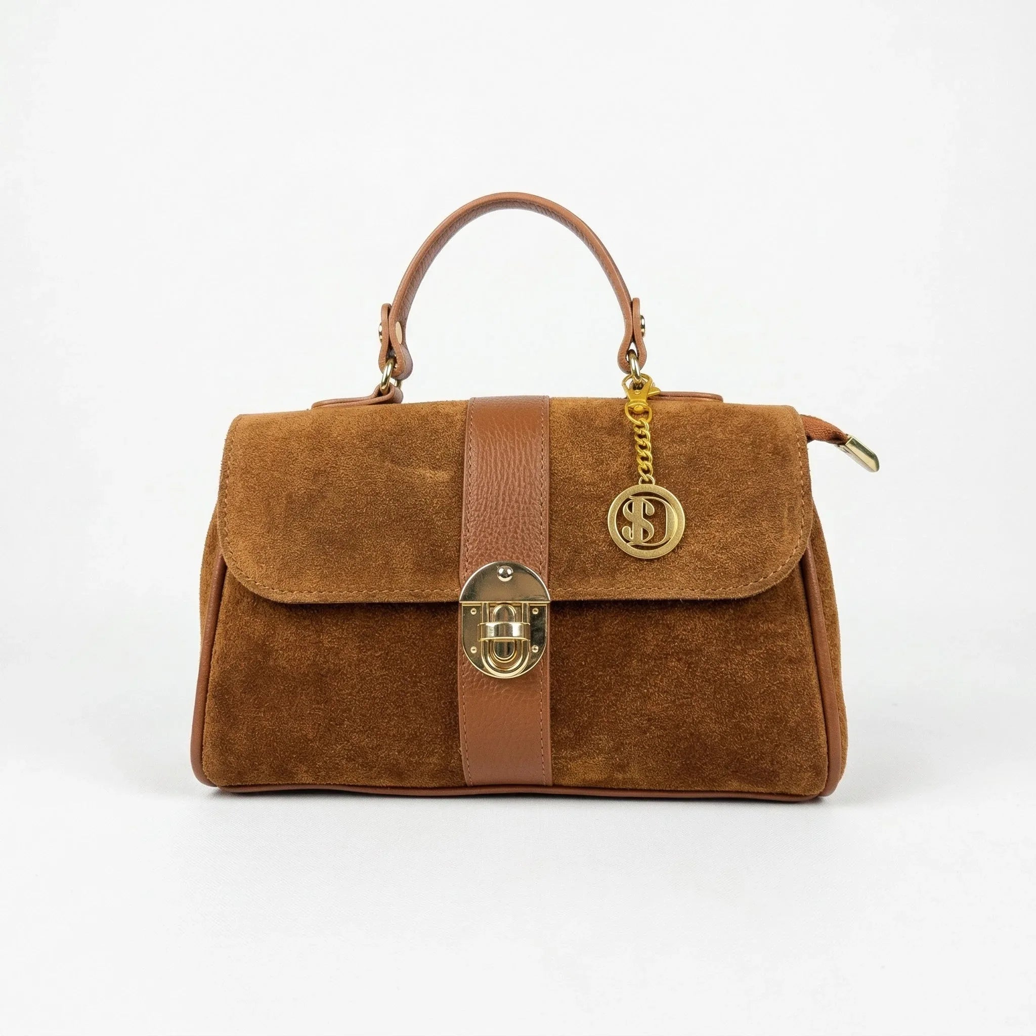 Borsa Venezia ecopelle scamosciata con finiture dorate donna – vista frontale