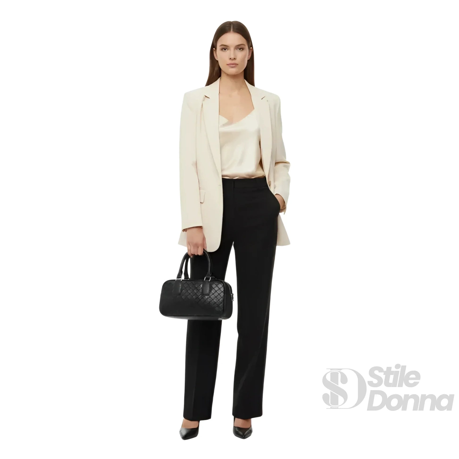 Stile Donna borsa a cilindro ecopelle nera intrecciata – dettaglio manico