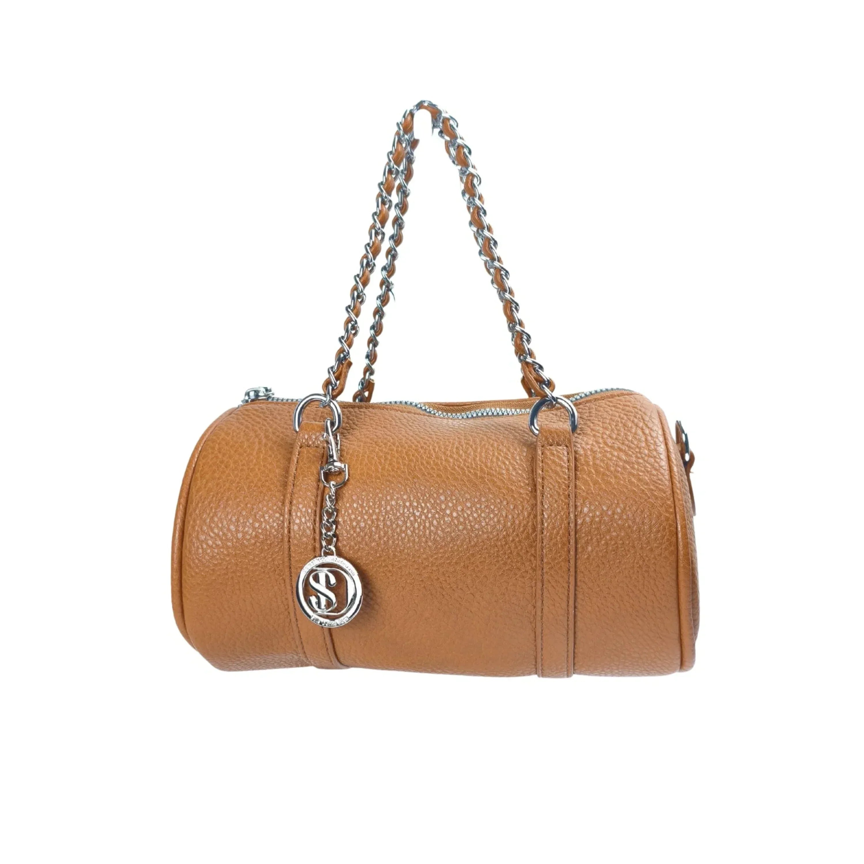 Stile Donna borsa a cilindro ecopelle con doppio manico design architettonico donna – vista frontale
