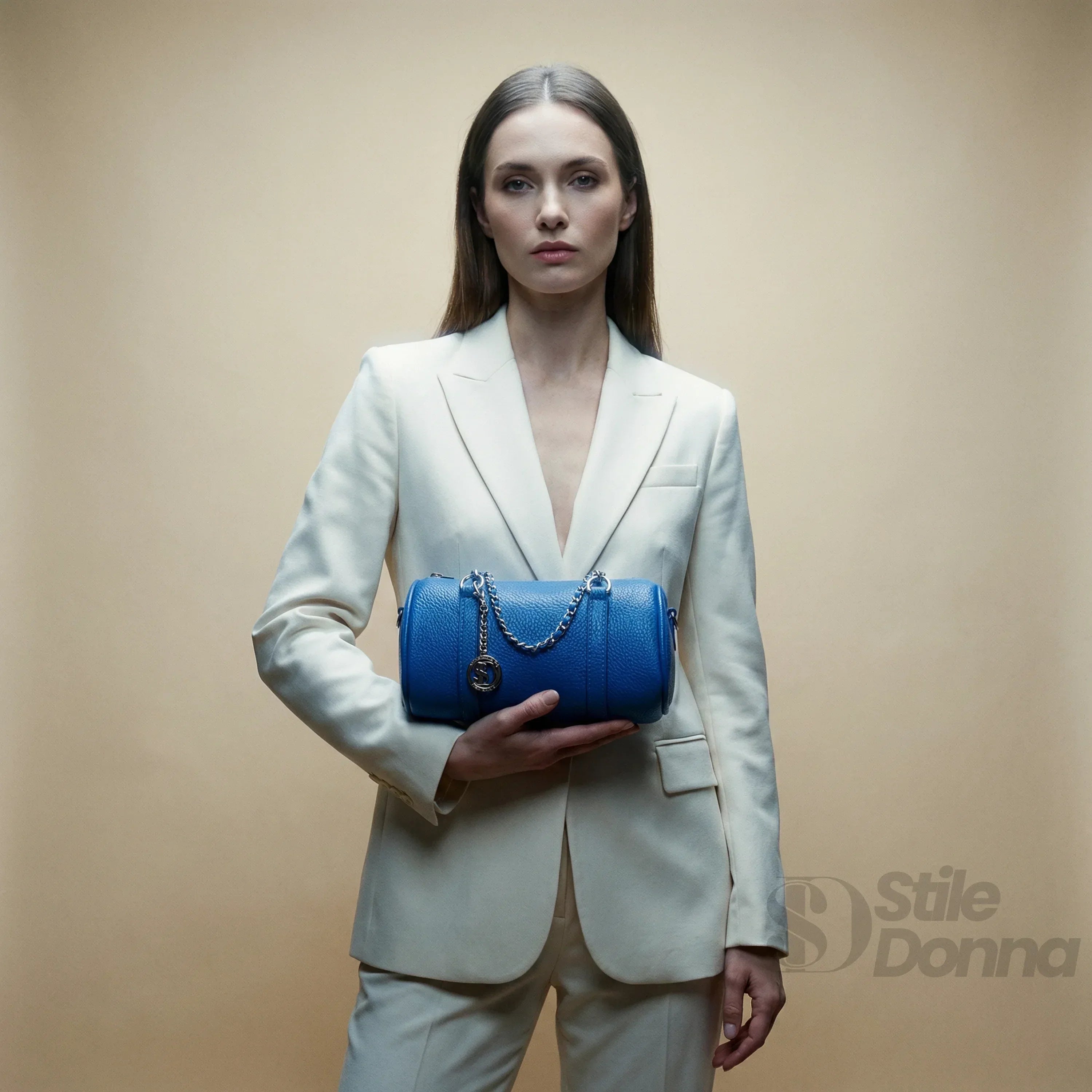 Stile Donna borsa a cilindro ecopelle con doppio manico – vista posteriore