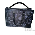 Borsa a Mano Nera con Stampa e Tracolla in Ecopelle - Stile Donna Bags