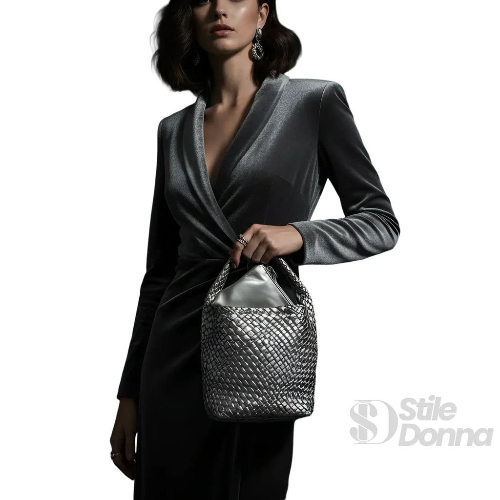 Stile Donna borsa a mano ecopelle intrecciata – dettaglio esterno