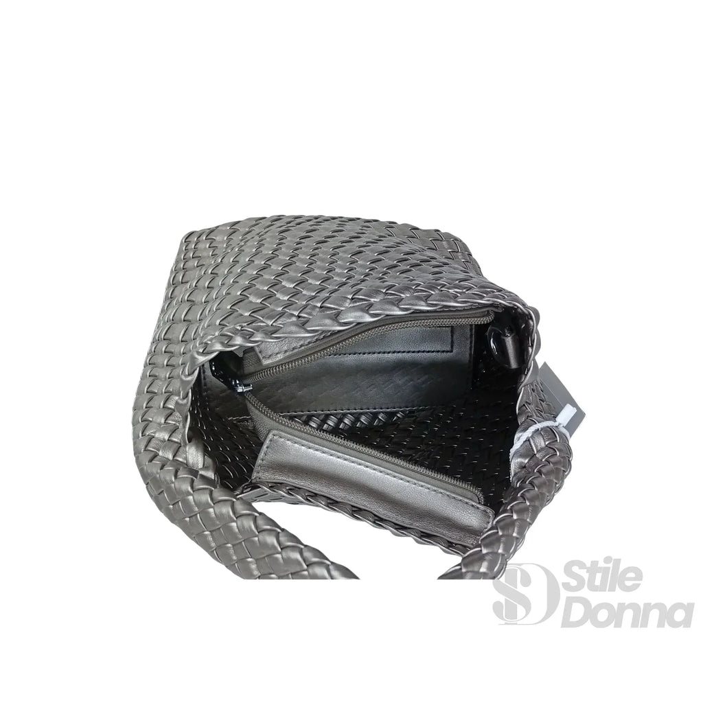 Stile Donna borsa a mano ecopelle intrecciata con tracolla – vista posteriore