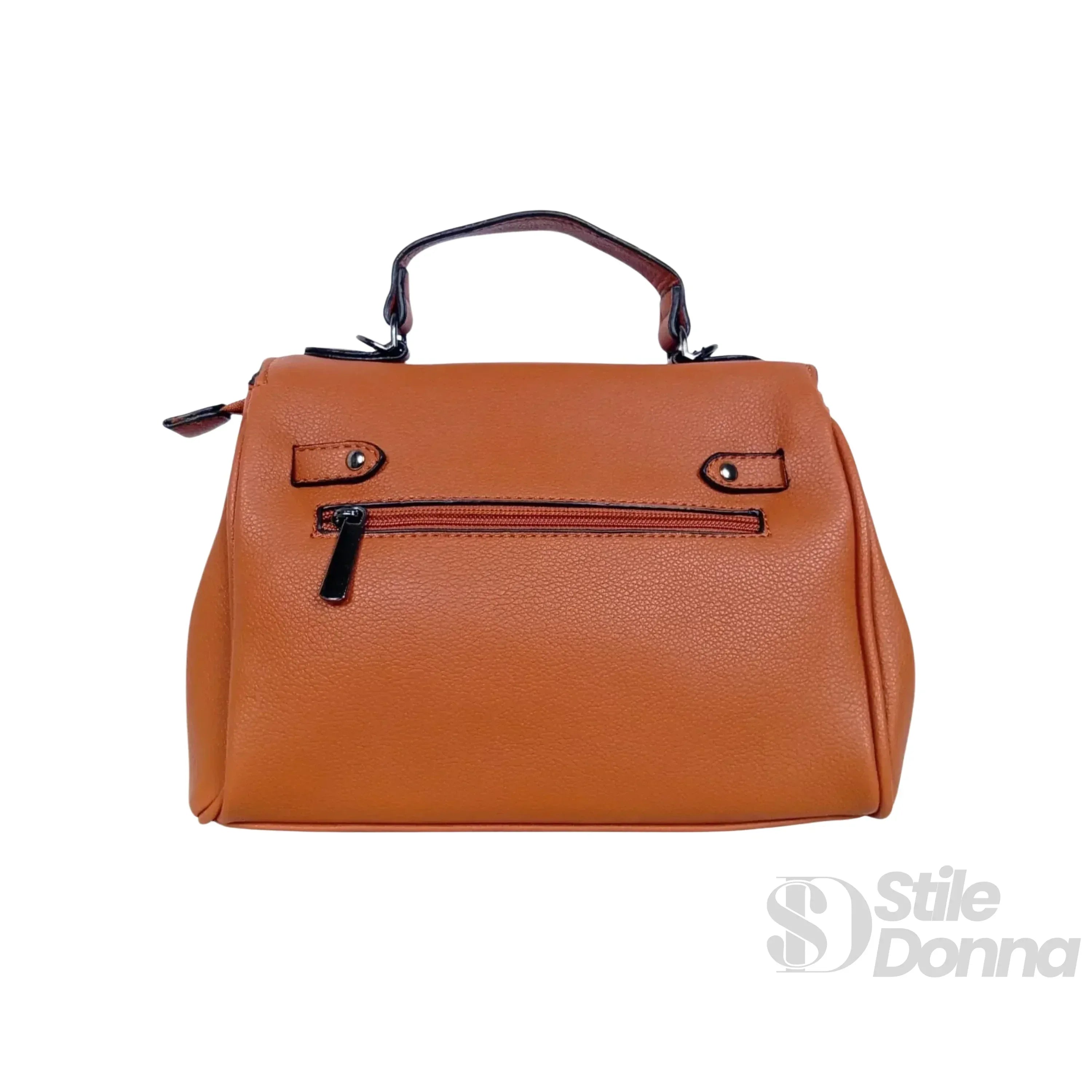 Stile Donna borsa a mano ecopelle marrone scamosciata con tracolla – dettaglio esterno