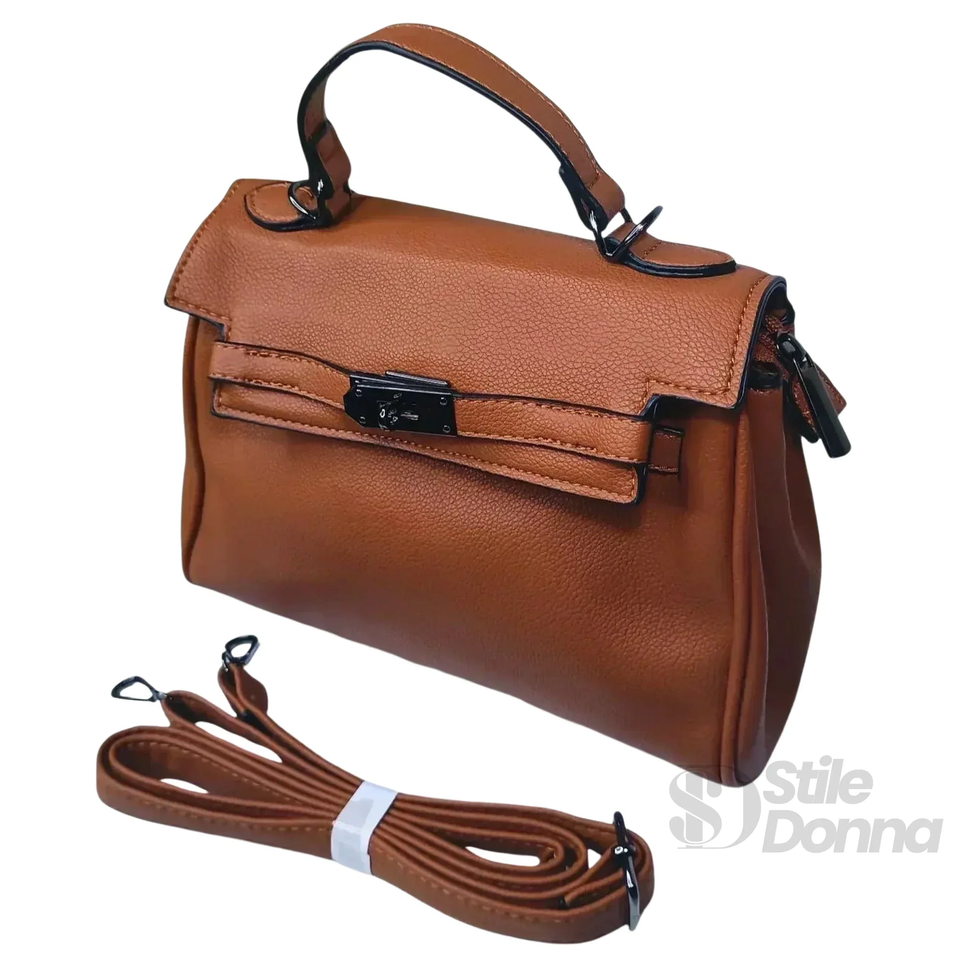 Stile Donna borsa a mano ecopelle marrone con tracolla rimovibile donna – borsa indossata