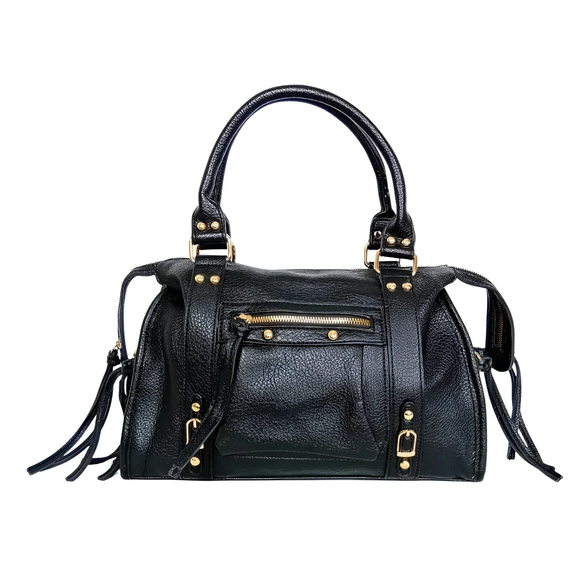 Borsa In Ecopelle Con Ferrure Dorata | Vista frontale | ecopelle | Nero