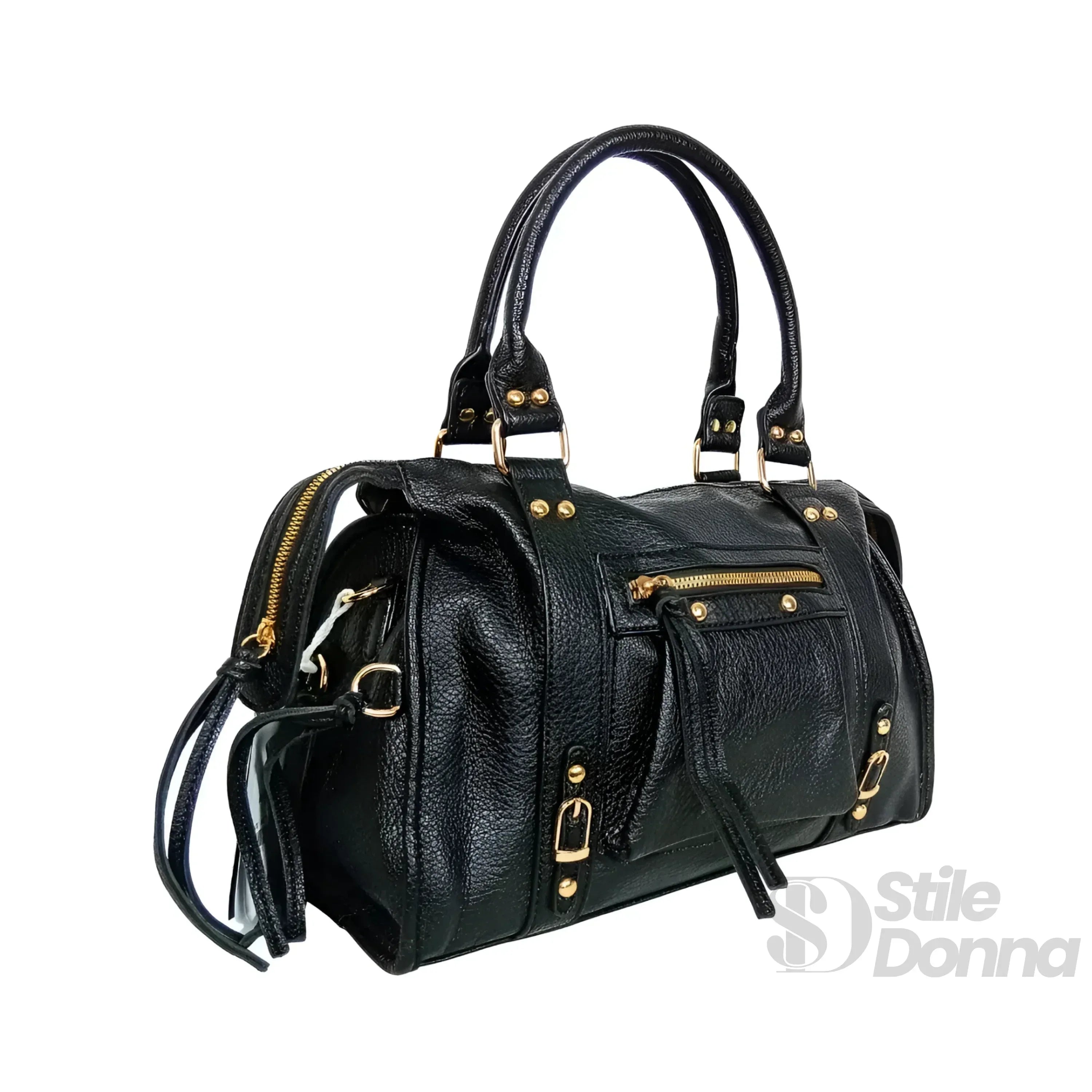 Borsa In Ecopelle Con Ferrure Dorata | Dettaglio esterno | ecopelle | Nero