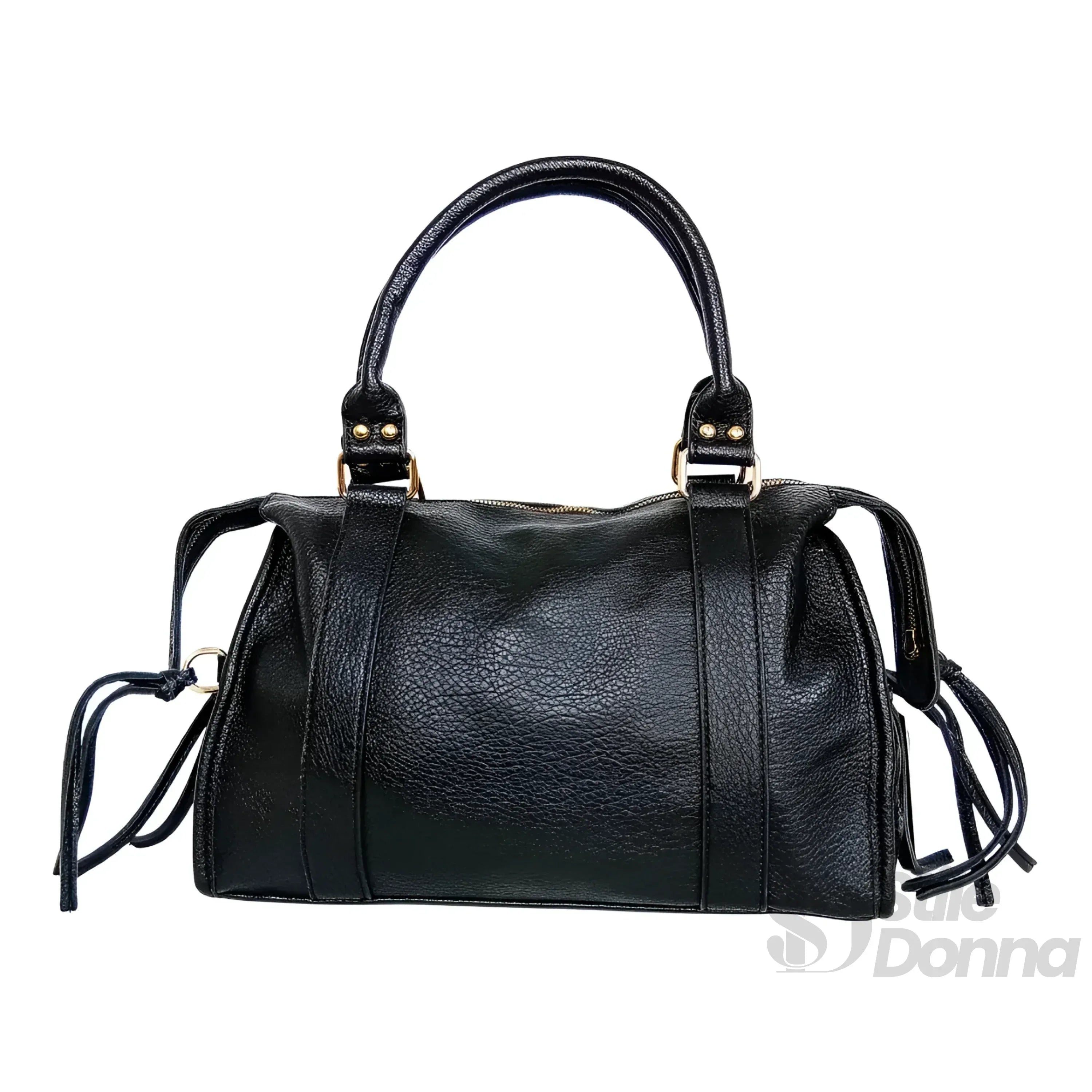 Borsa In Ecopelle Con Ferrure Dorata | Prospettiva indossata | ecopelle | Nero