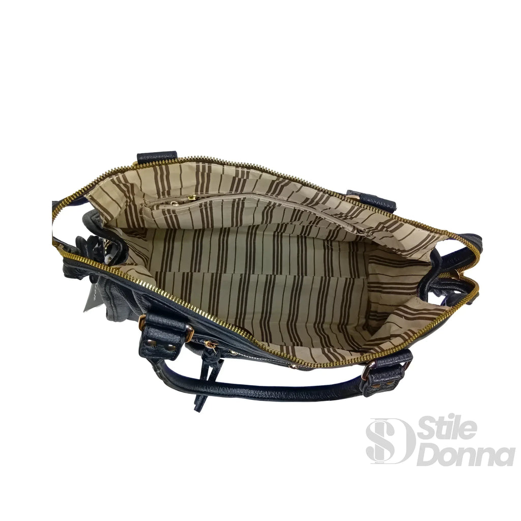Borsa In Ecopelle Con Ferrure Dorata | Dettaglio manico | ecopelle | Nero