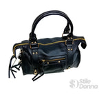 Borsa a Mano in Ecopelle Nera con Hardware Dorato - Stile Donna Bags