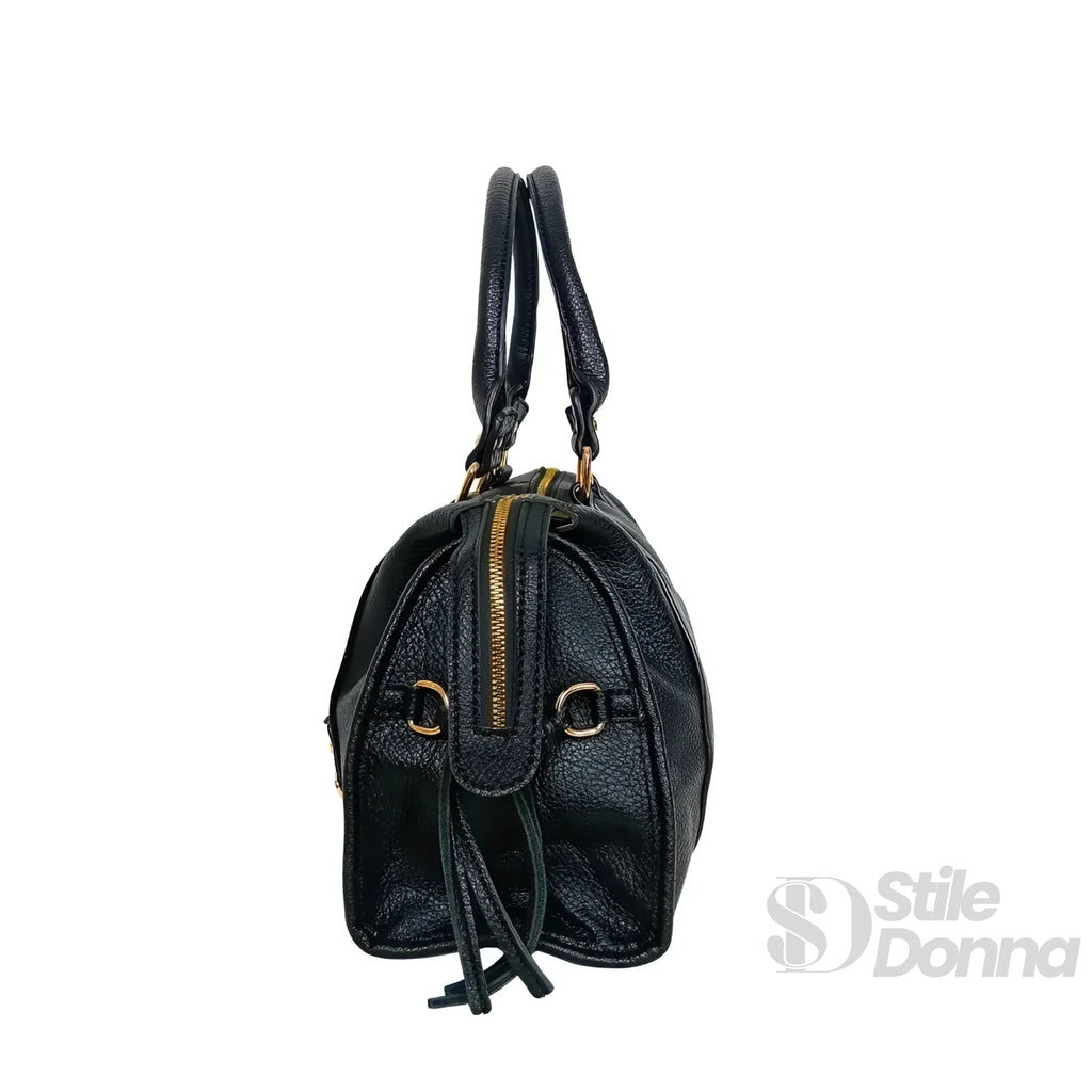 Borsa In Ecopelle Con Ferrure Dorata | Vista aggiuntiva 11 | ecopelle | Nero
